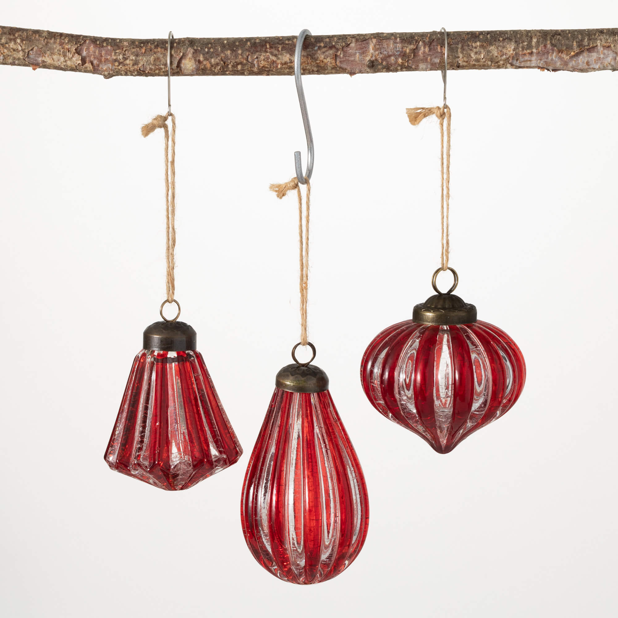 RED STRIPED DROP ORNAMENT TRIO