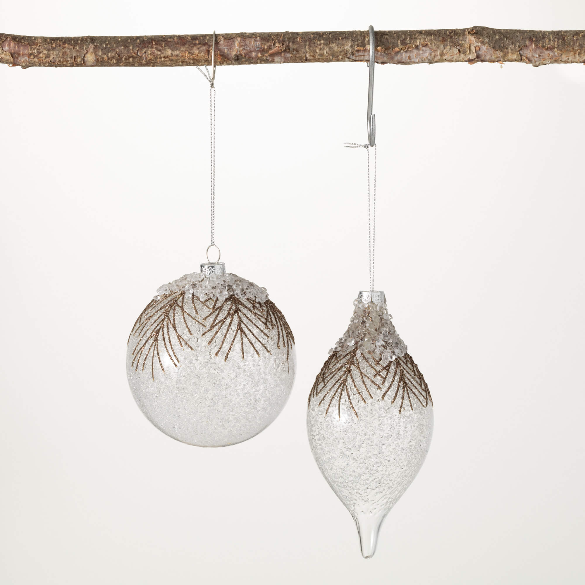 ICY GOLDEN PINE ORNAMENT SET 2