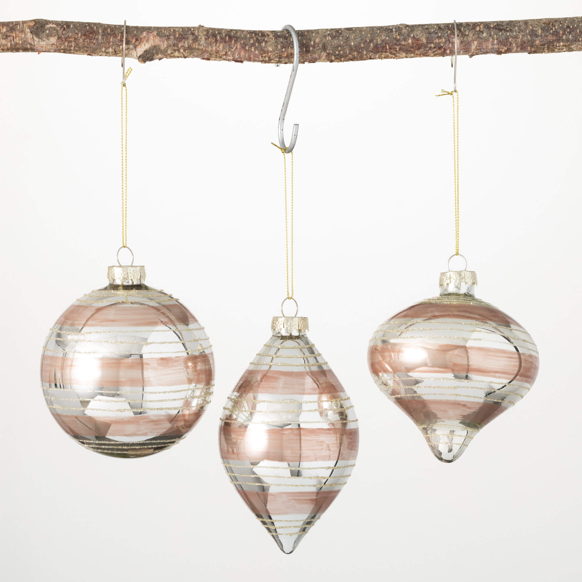 GOLD BLUSH STRIPE ORNAMENT SET