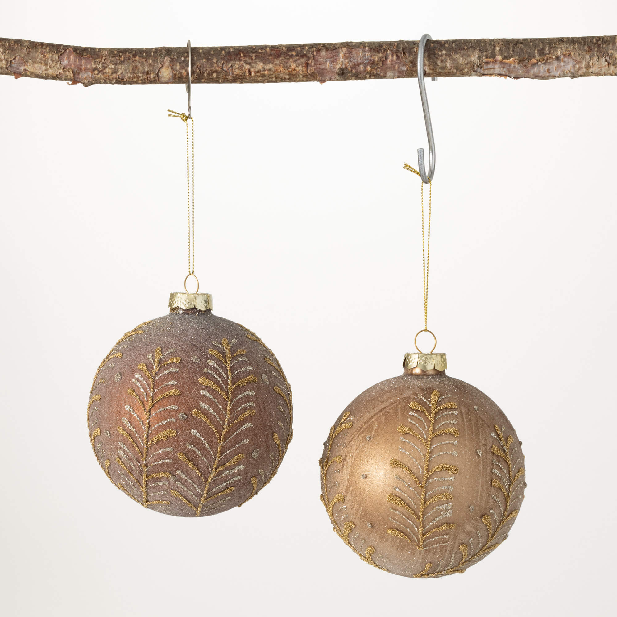 GLITTER LEAF ORNAMENT SET OF 2