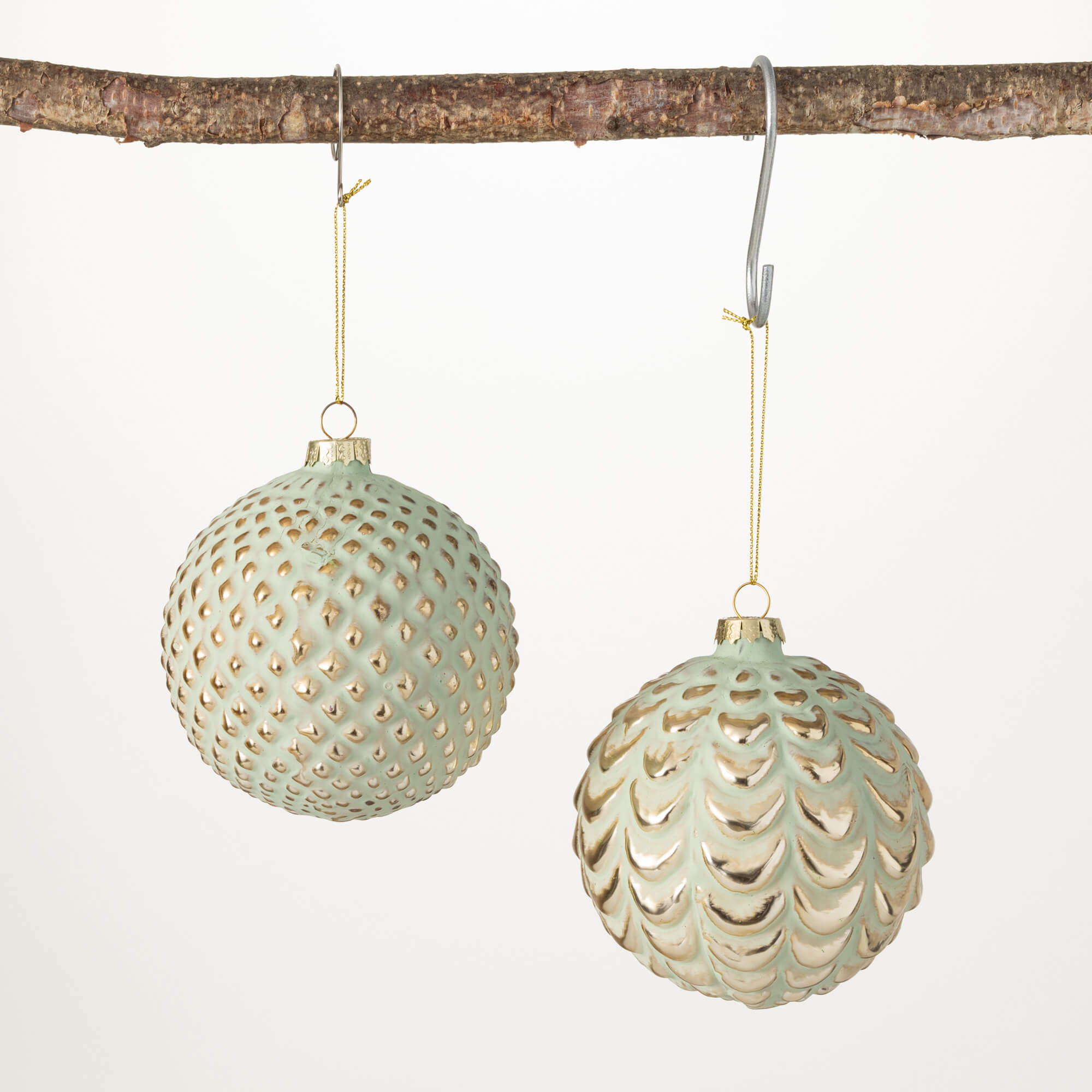 MINT & GOLD ORNAMENT SET OF 2