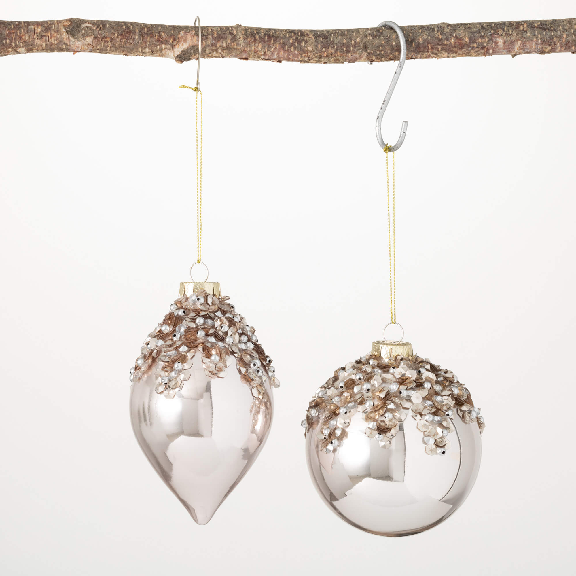 SEQUIN GLASS ORNAMENT SET OF 2