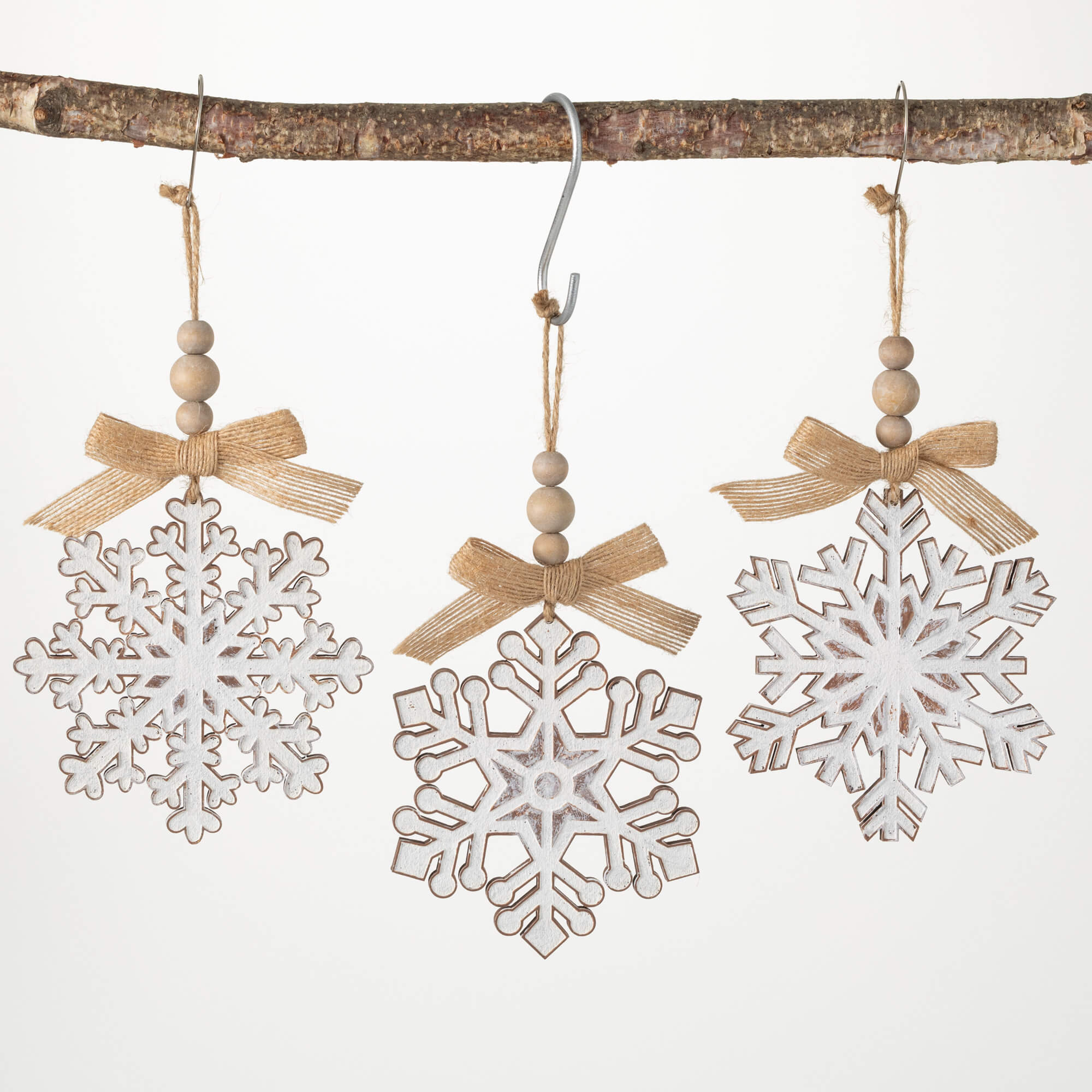 WOOD SNOWFLAKE ORNAMENT SET 3