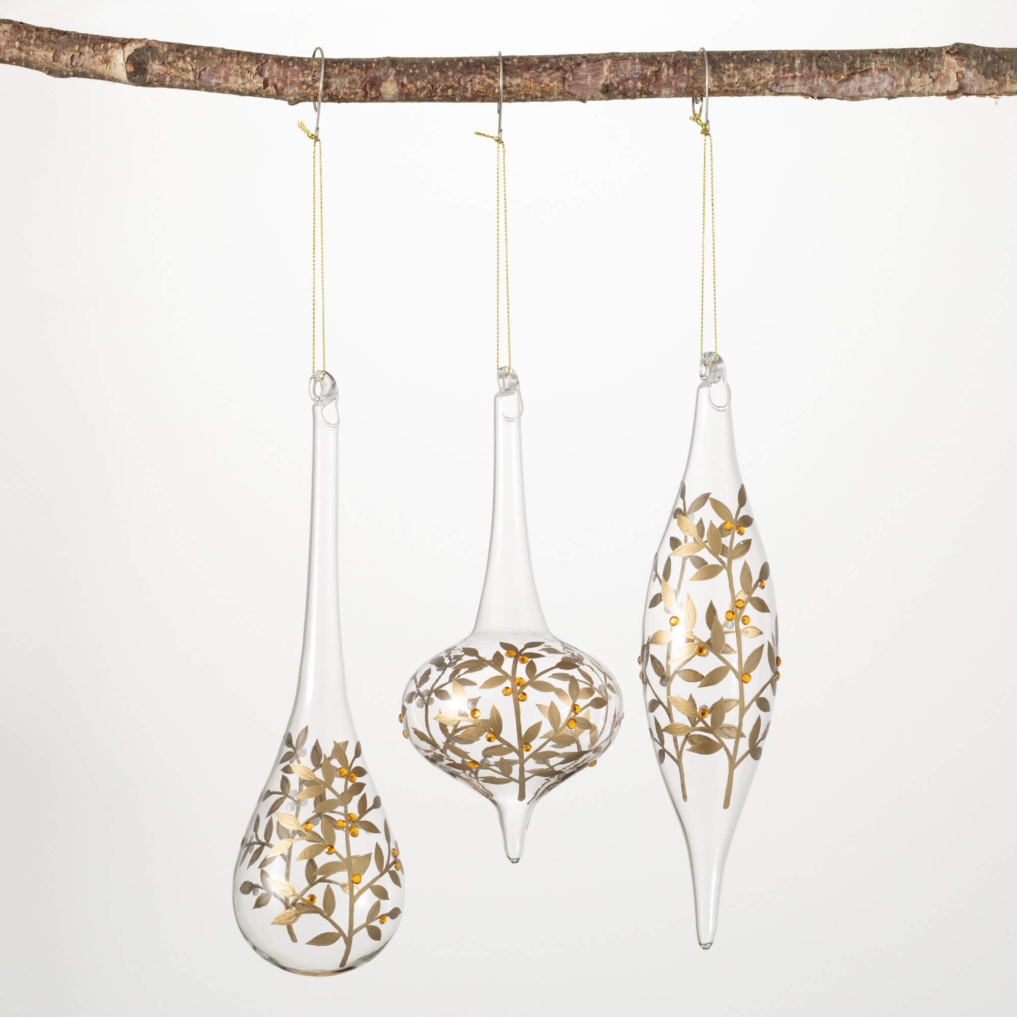 JEWELED LEAF ORNAMENT SET OF 3