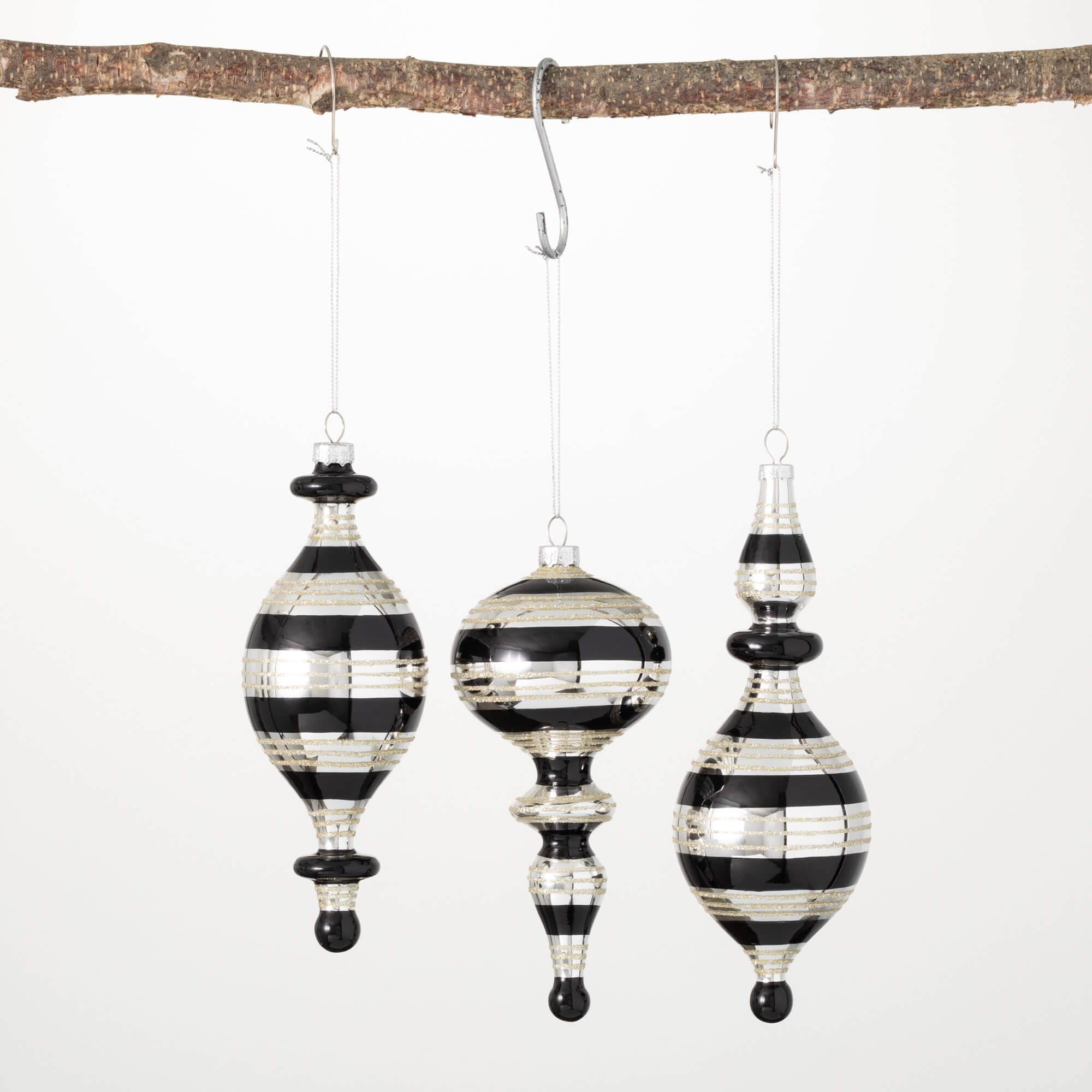 STRIPED FINIAL  ORNAMENT TRIO