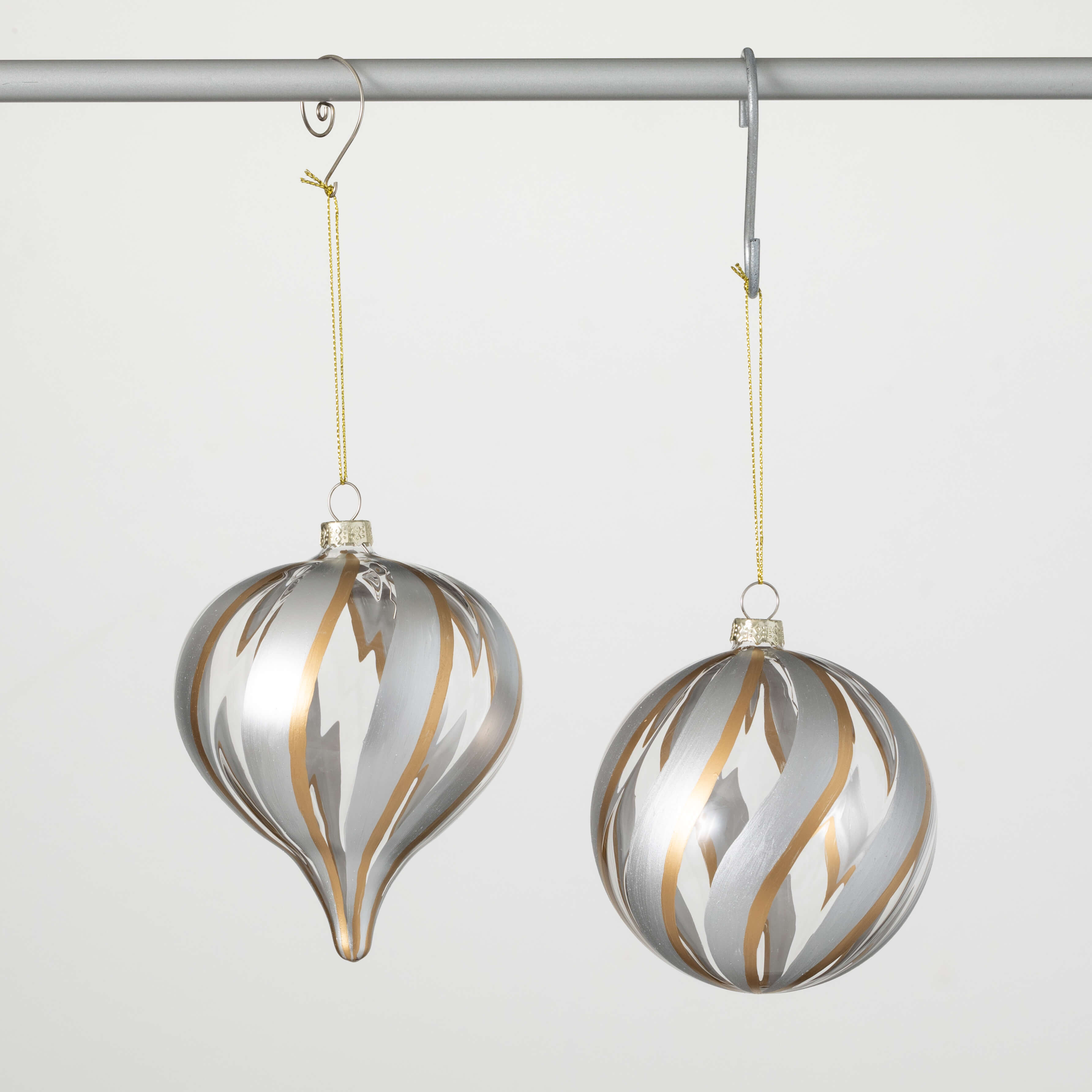 SILVER GOLD STRIPED ORNAMENTS