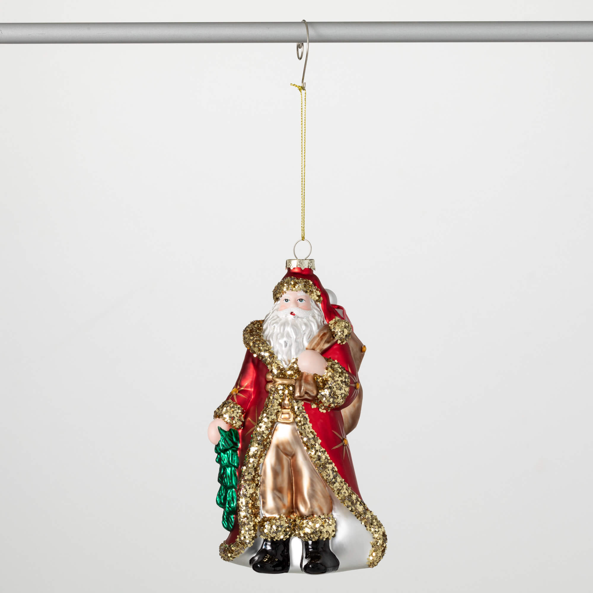 FANCY GLASS SANTA ORNAMENTS