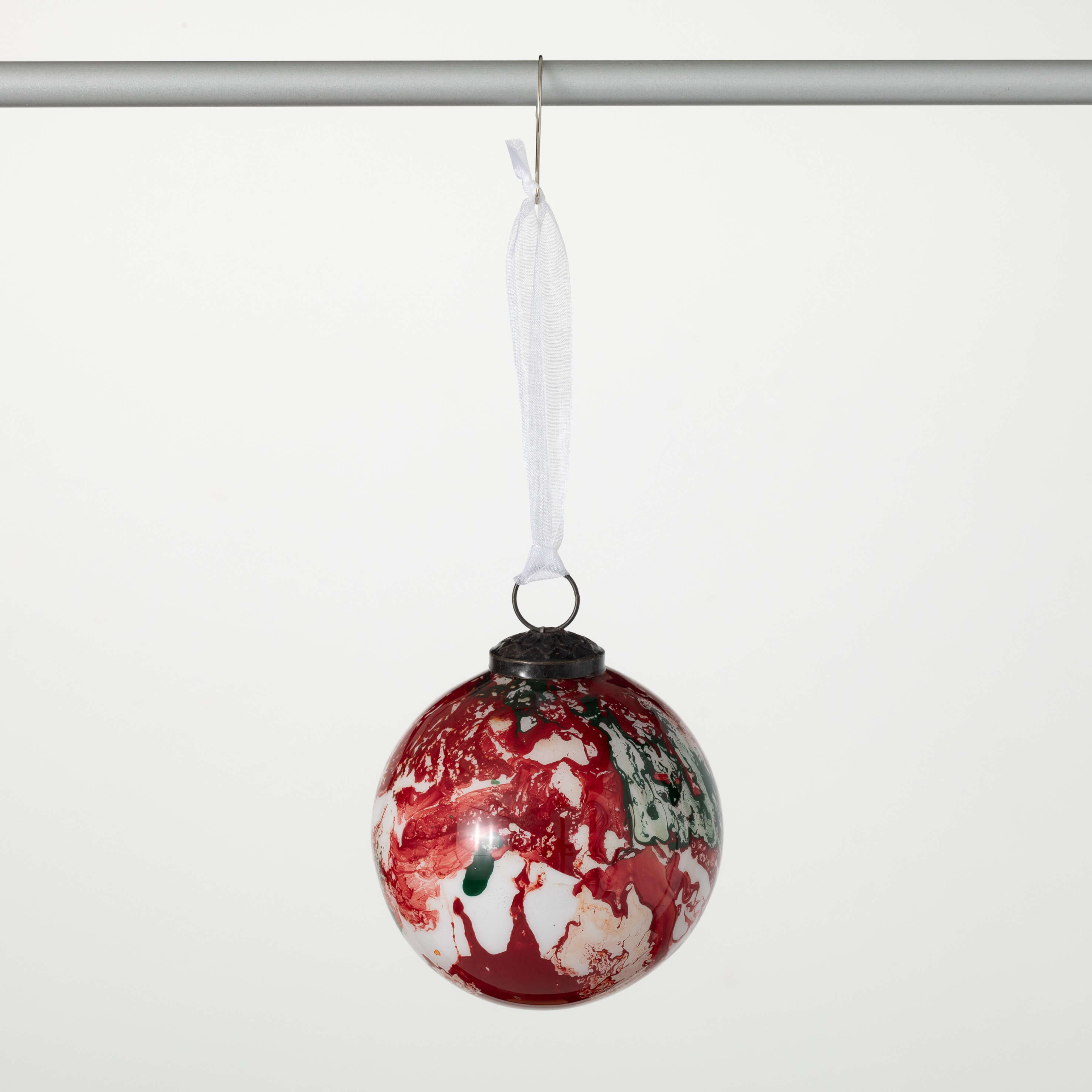 RED GREEN SWIRL KUGEL ORNAMENT