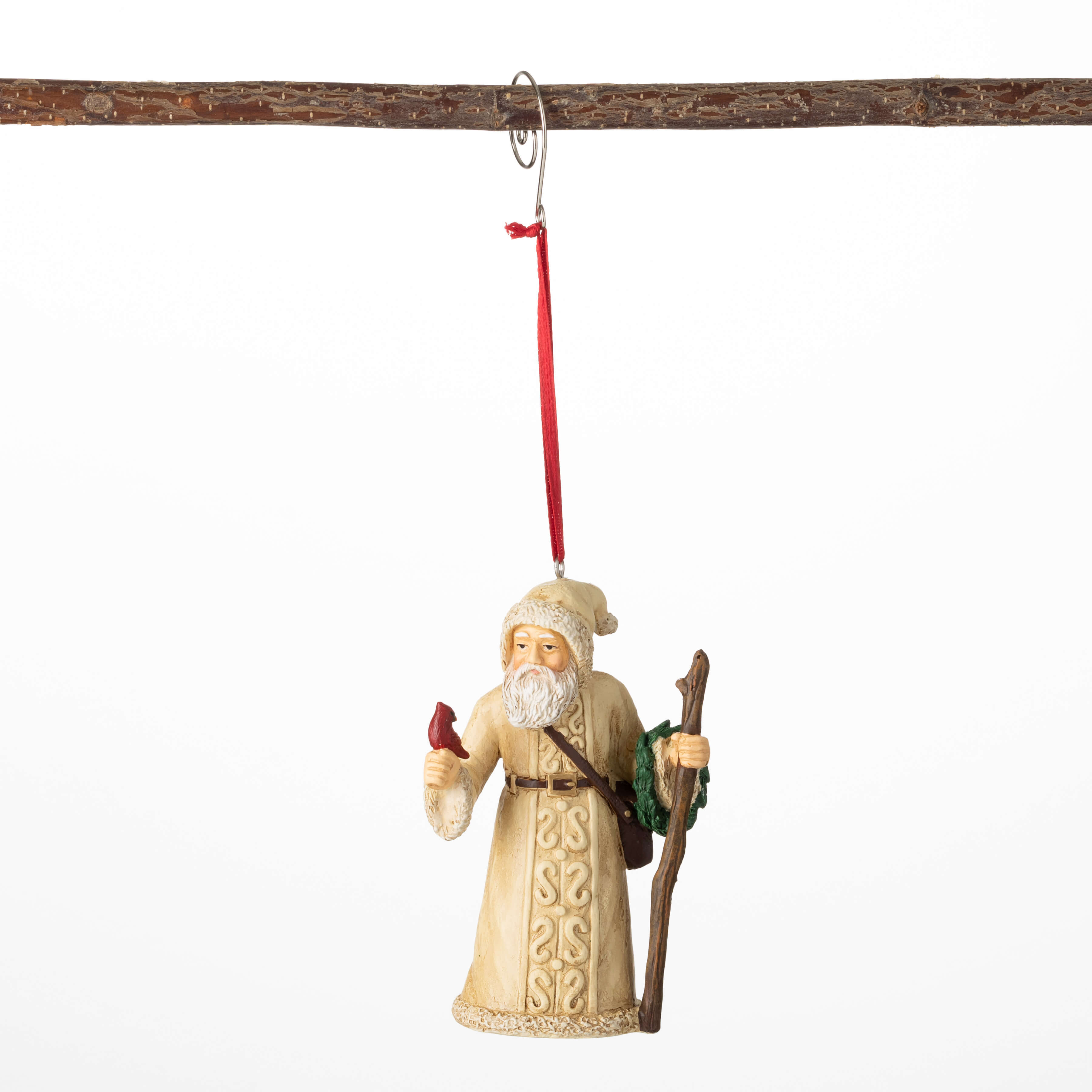 SANTA WITH CARDINAL ORNAMENT