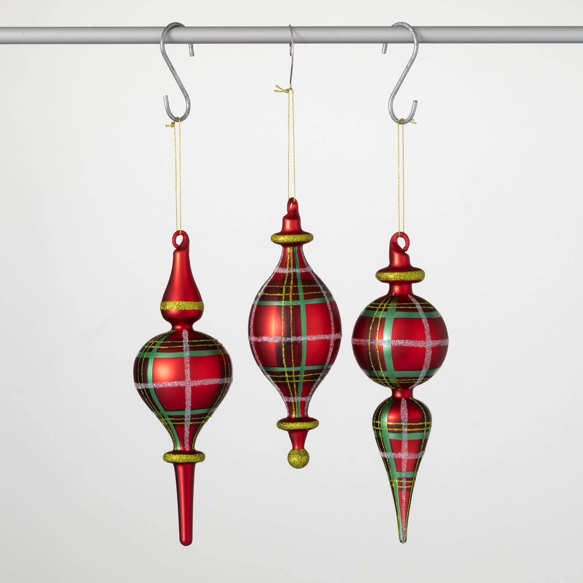 PLAID FINIAL ORNAMENT TRIO