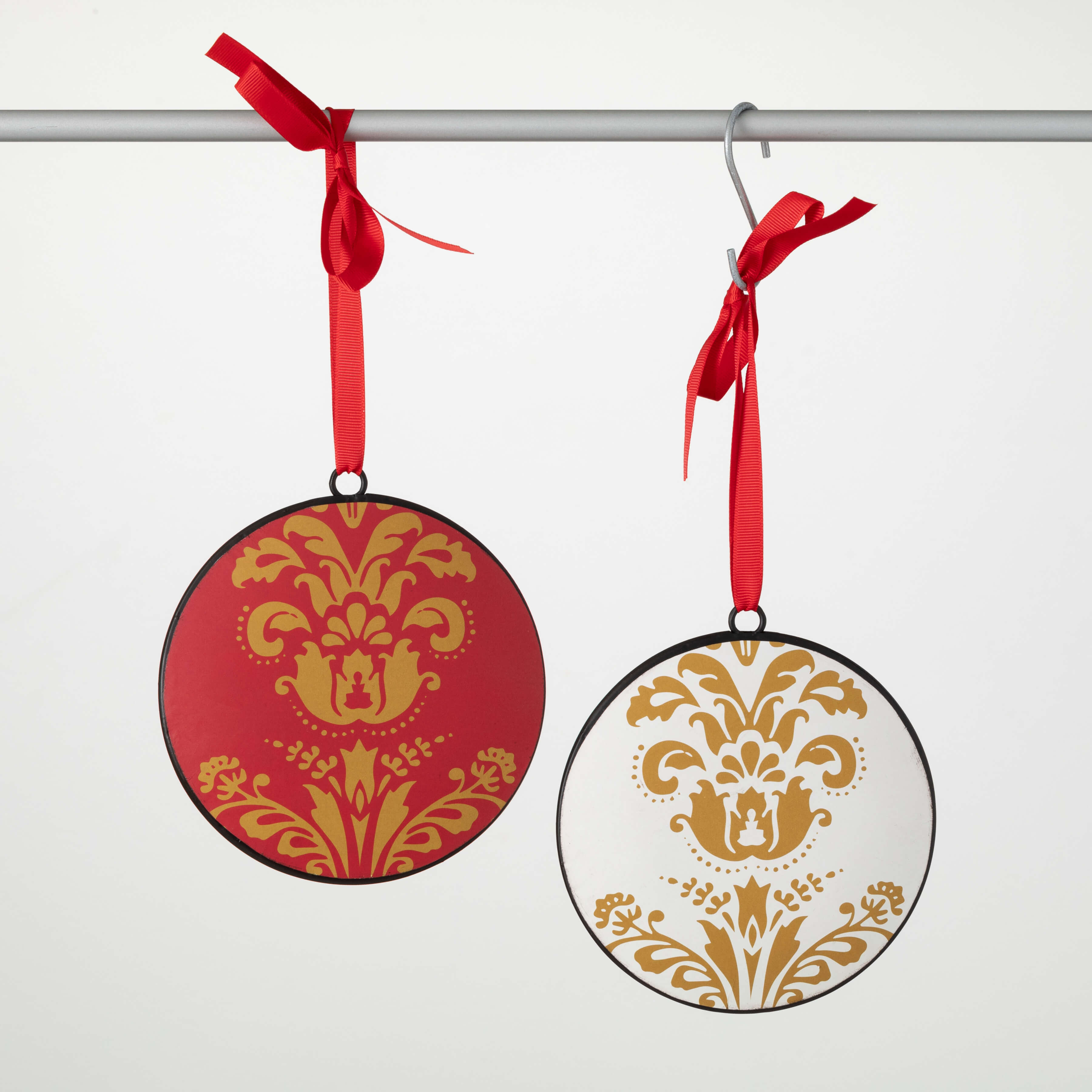 RED DAMASK DISC ORNAMENTS