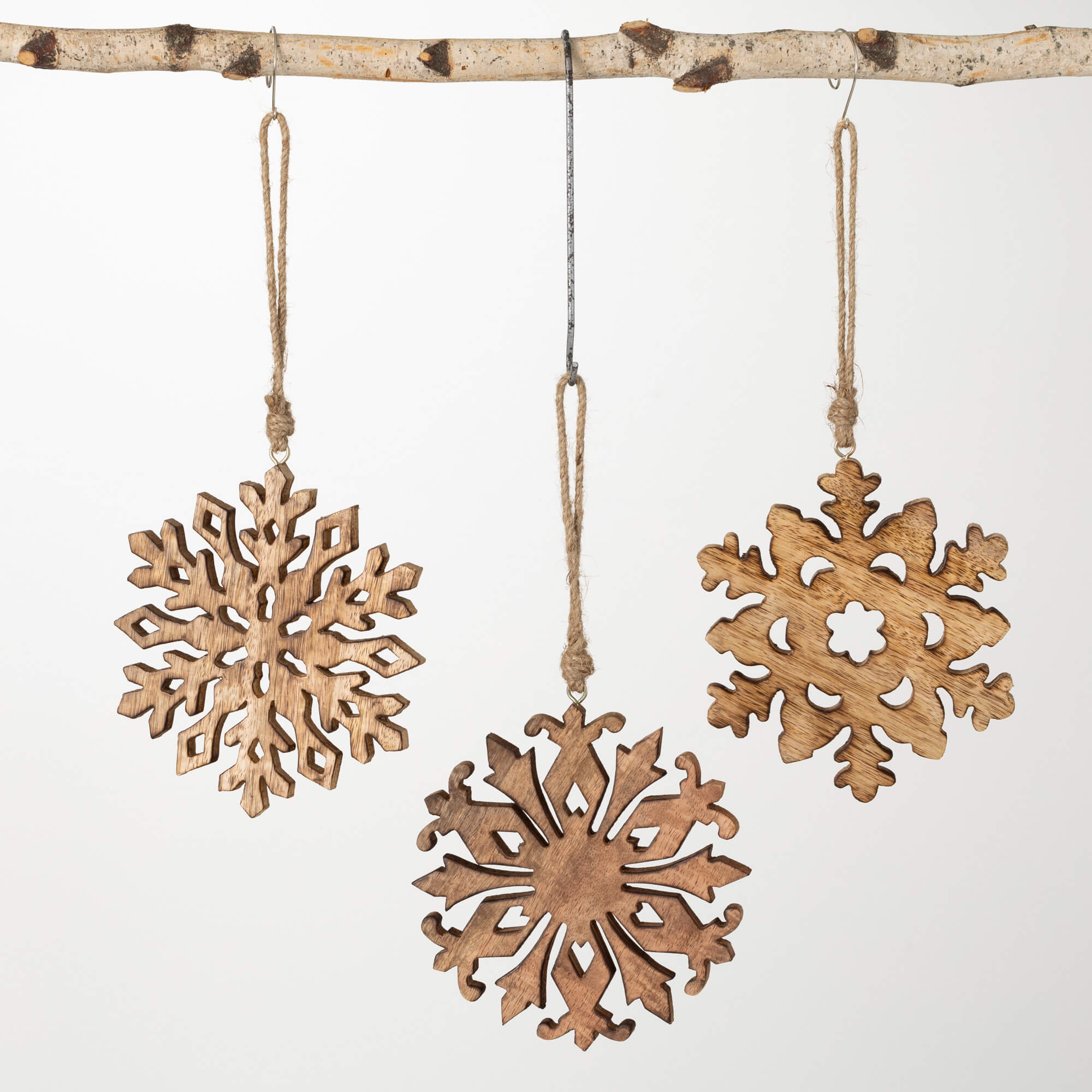 SNOWFLAKE WOOD ORNAMENT SET 3