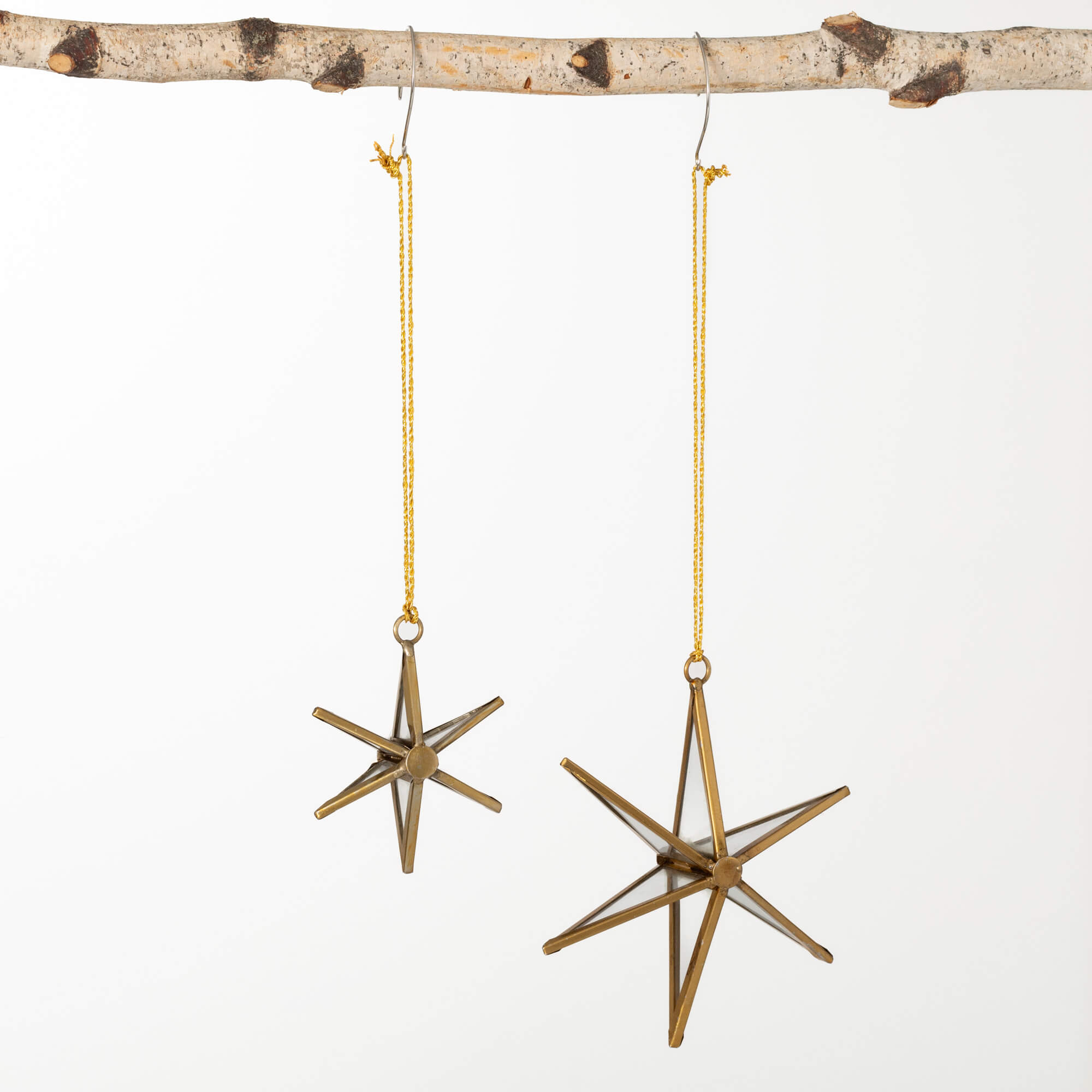 GOLD METAL STAR ORNAMENT SET 2