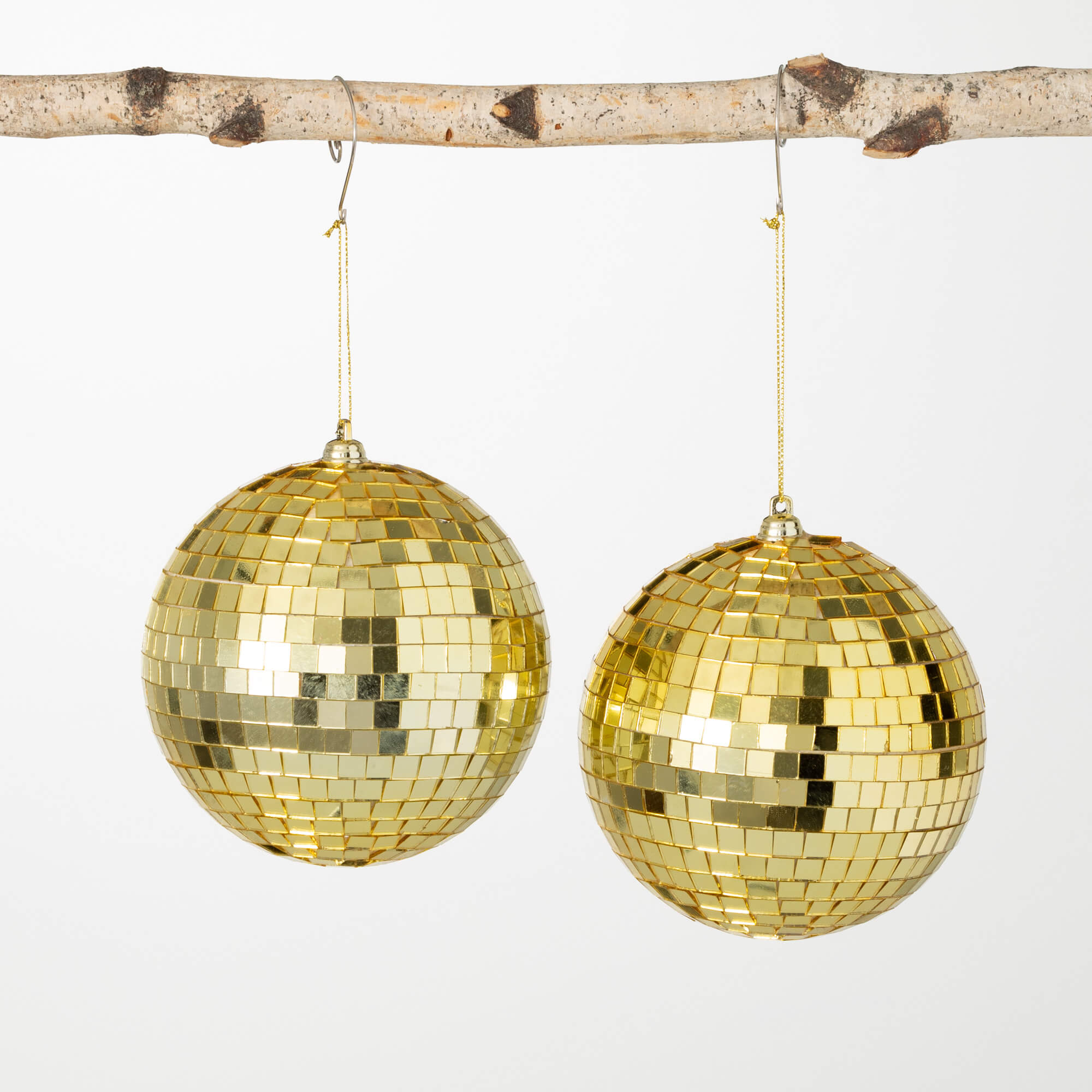 GOLD DISCO BALL ORNAMENT SET 2