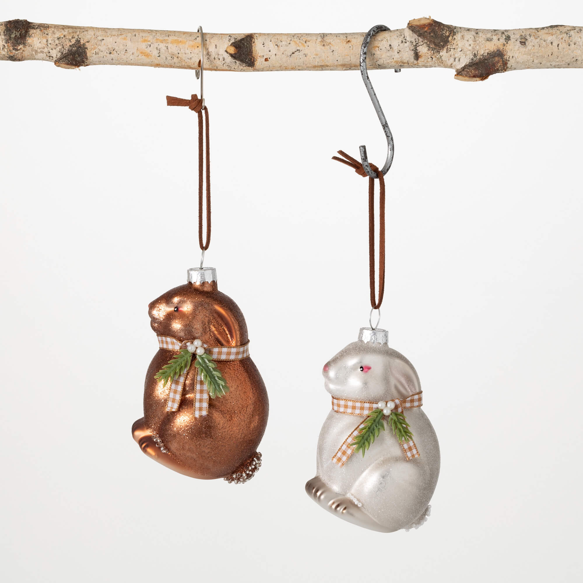 GLASS BUNNY ORNAMENT SET 2