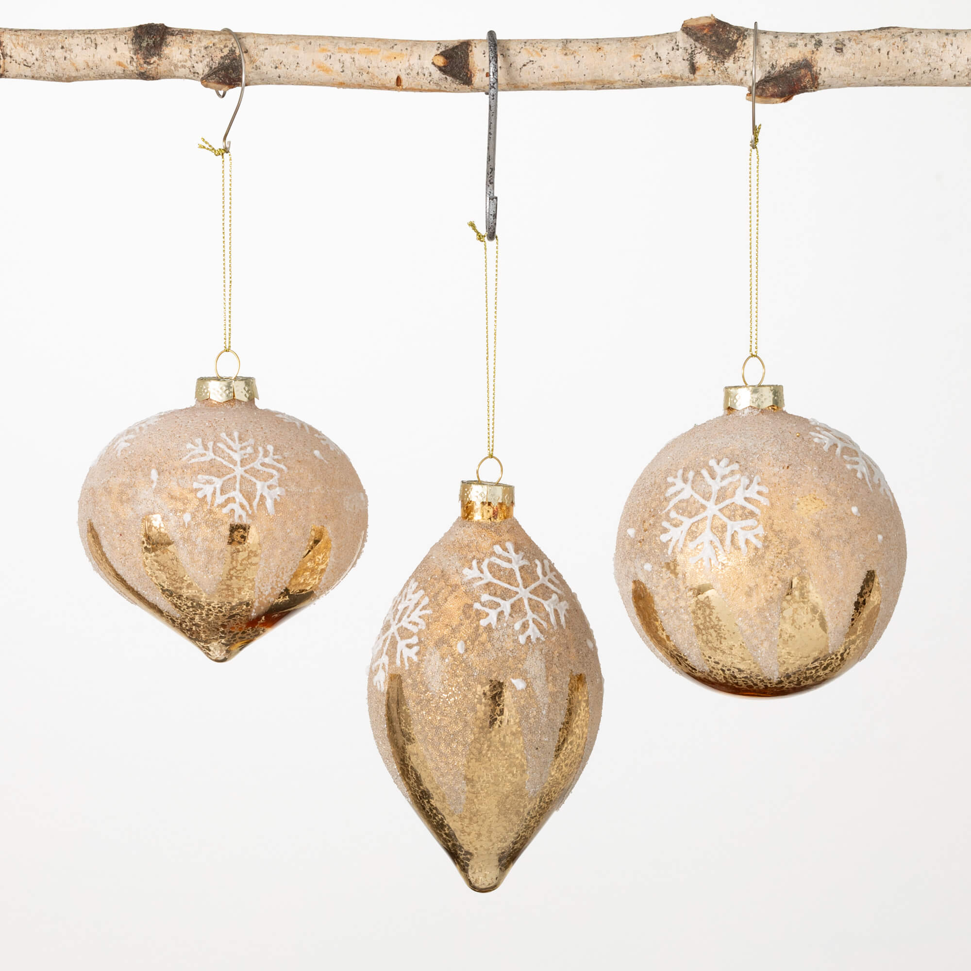 FROSTED GOLD GLASS ORNAMENTS 3