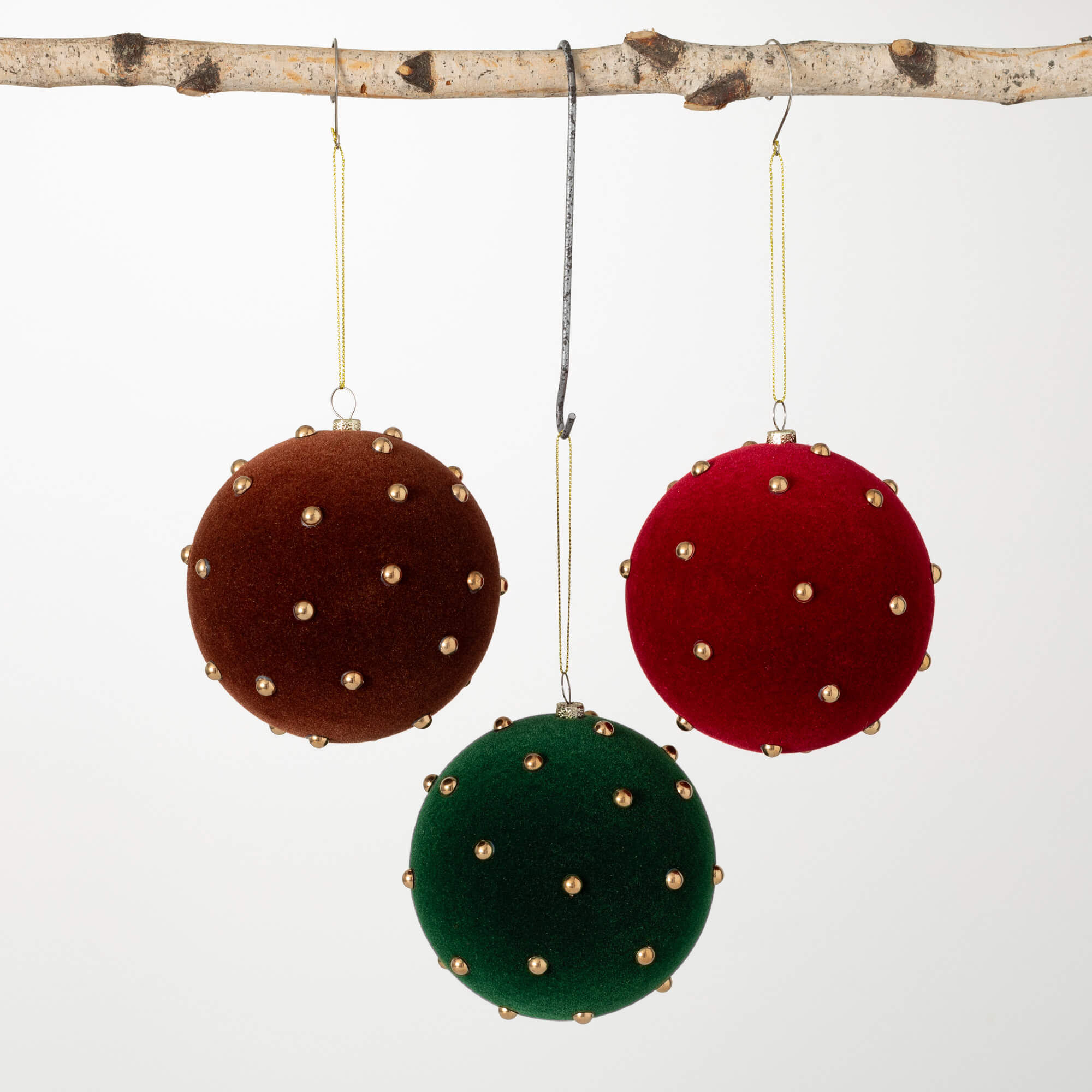 STUDDED FLOCKED BALL ORNAMENT