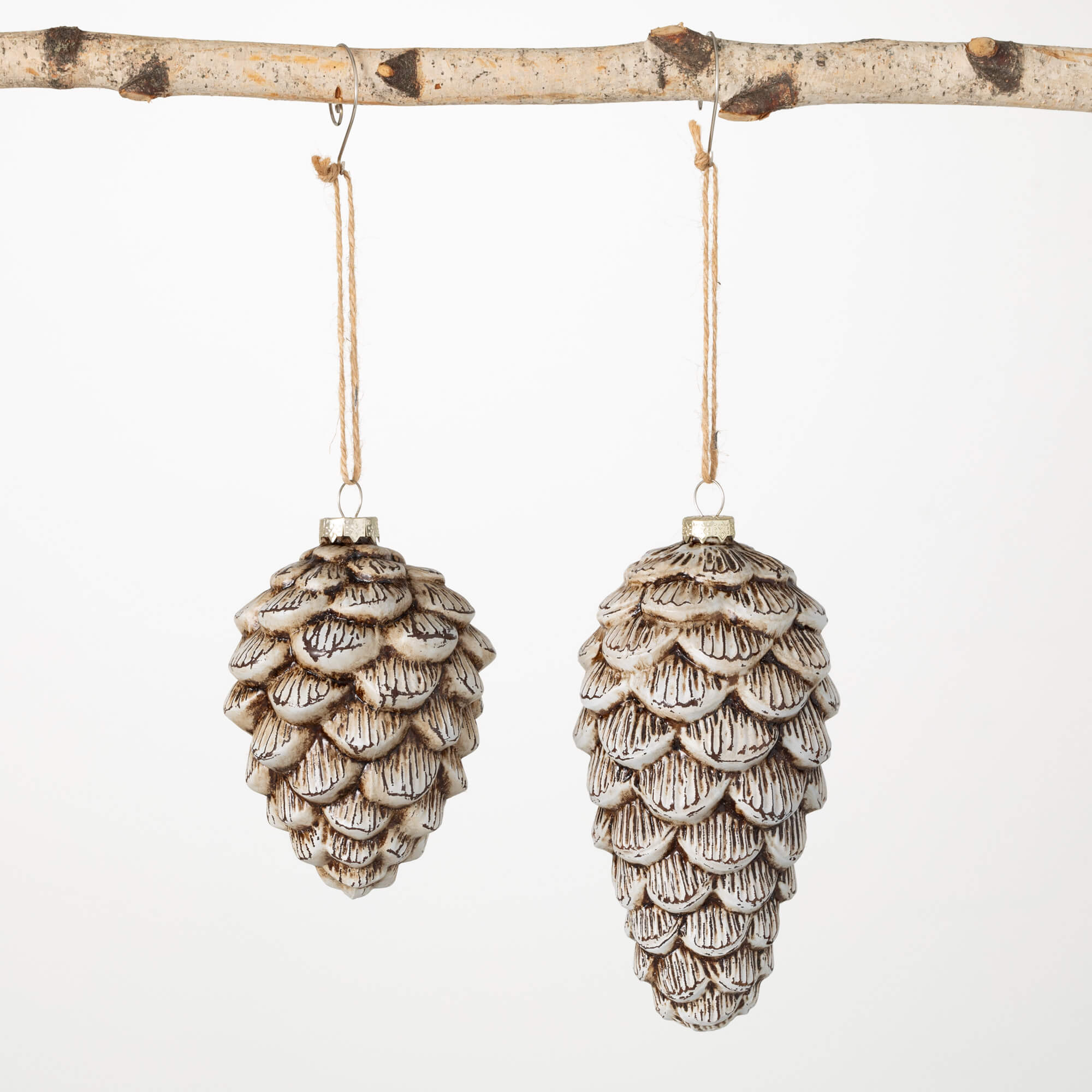 GLASS PINECONE ORNAMENT SET 2