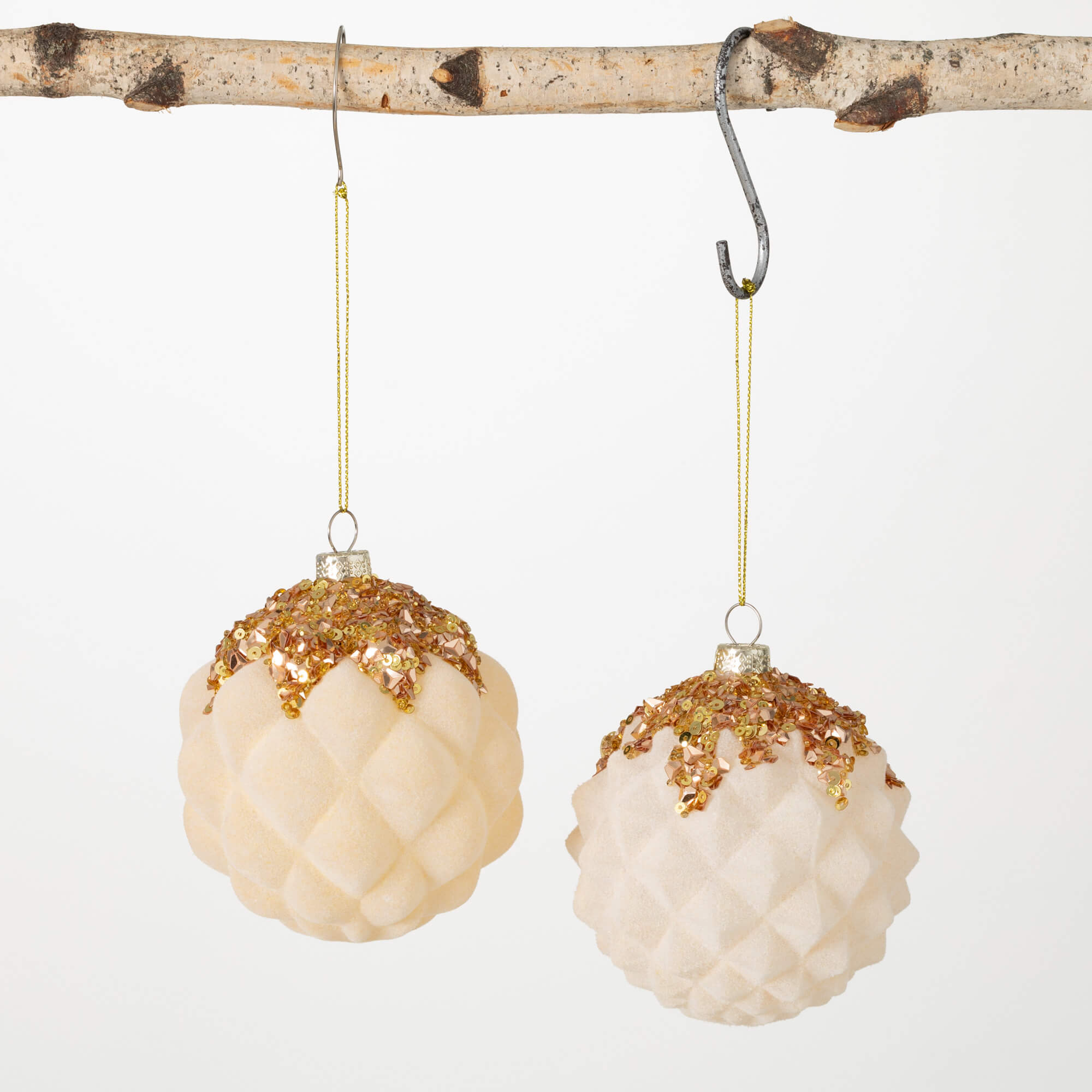 GOLD FLOCKED BALL ORNAMENTS 2