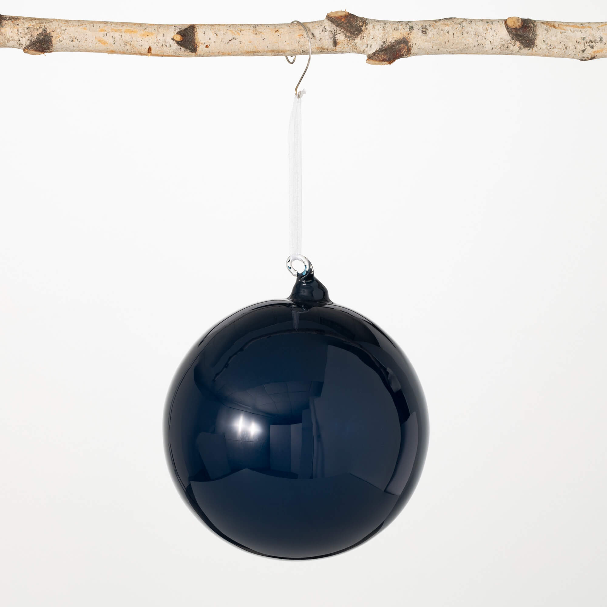 NAVY GLASS BALL ORNAMENT