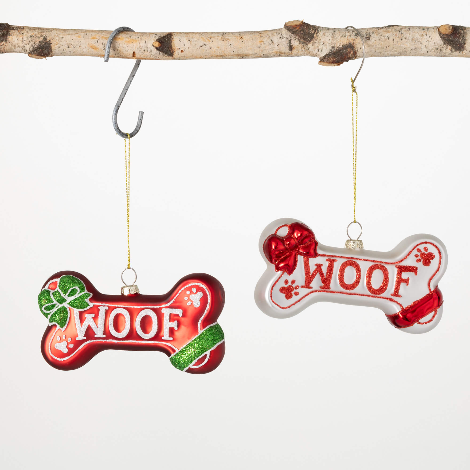 DOG BONE GLASS ORNAMENT SET 2