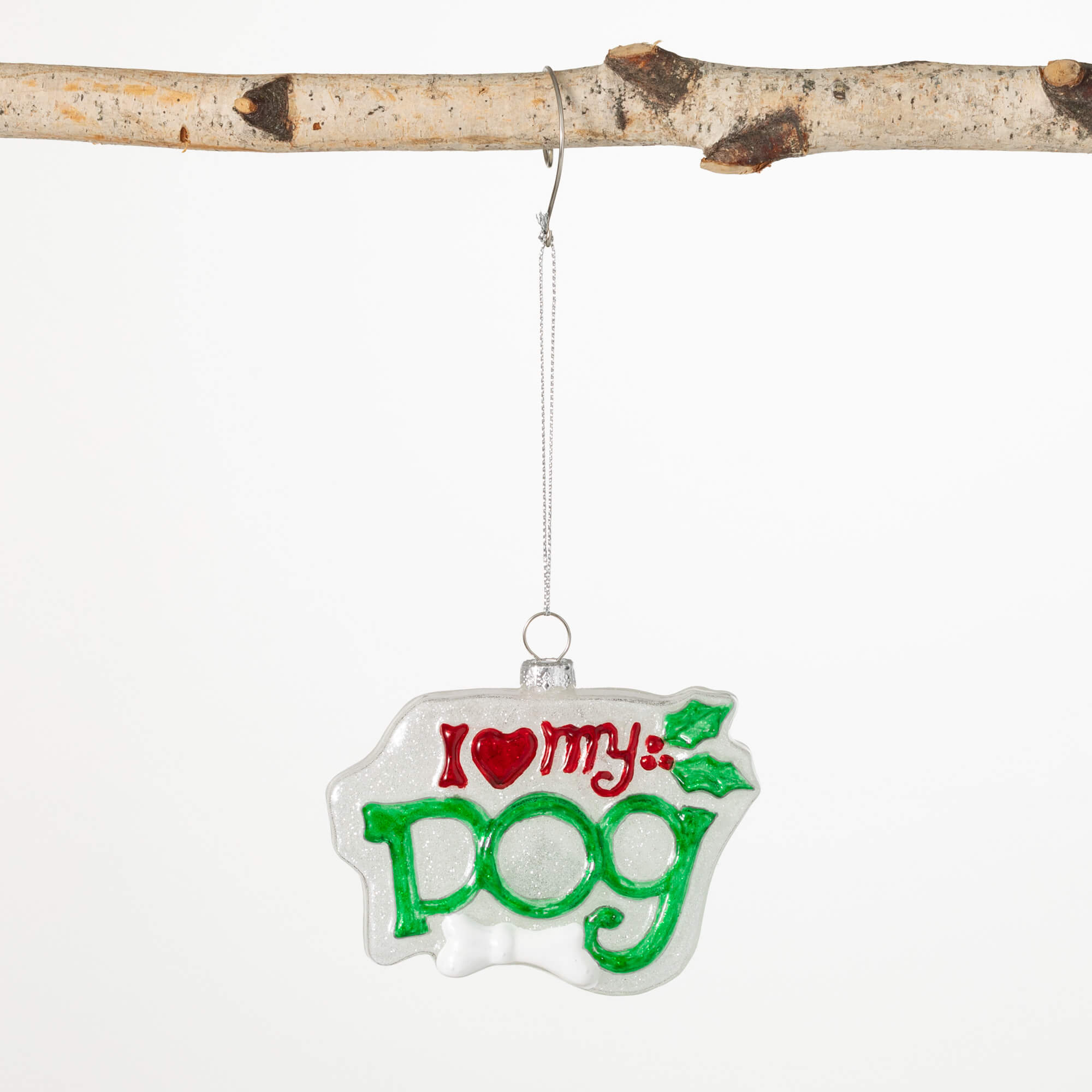 I LOVE MY DOG GLASS ORNAMENT