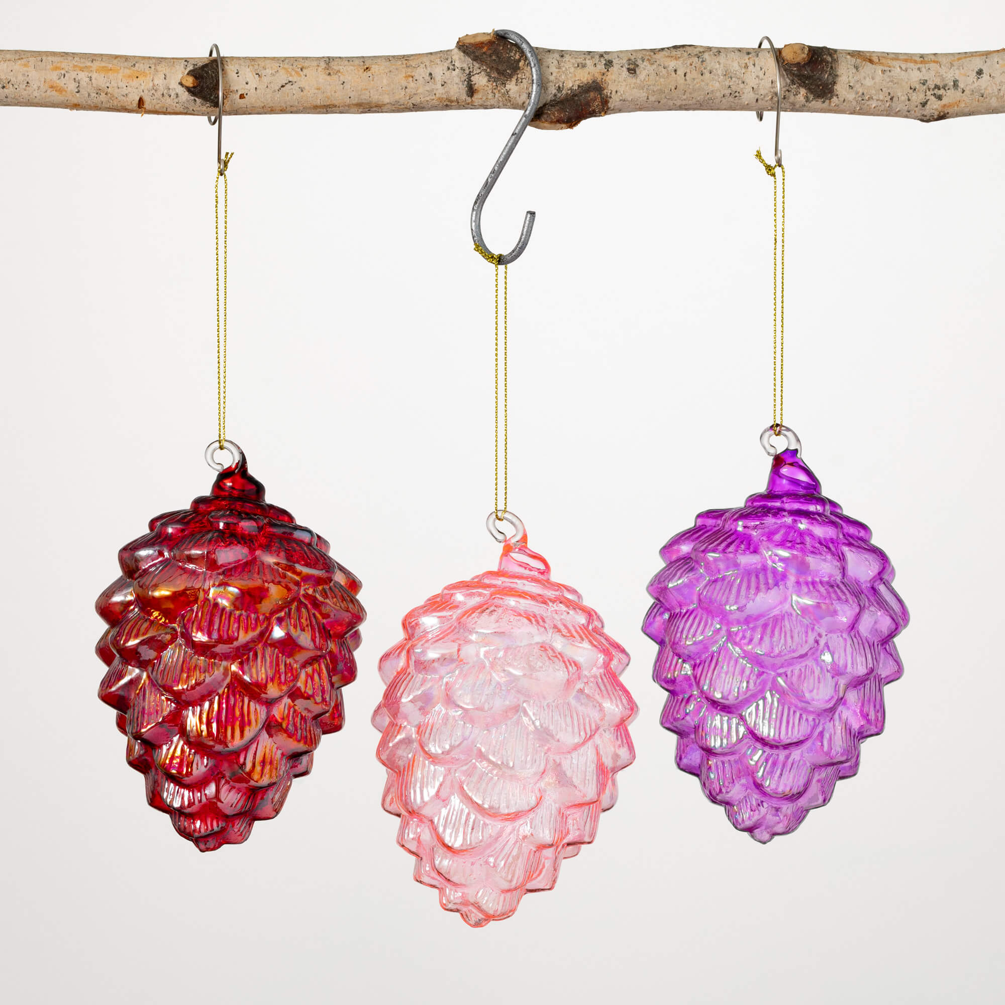 PINECONE GLASS ORNAMENT SET 3