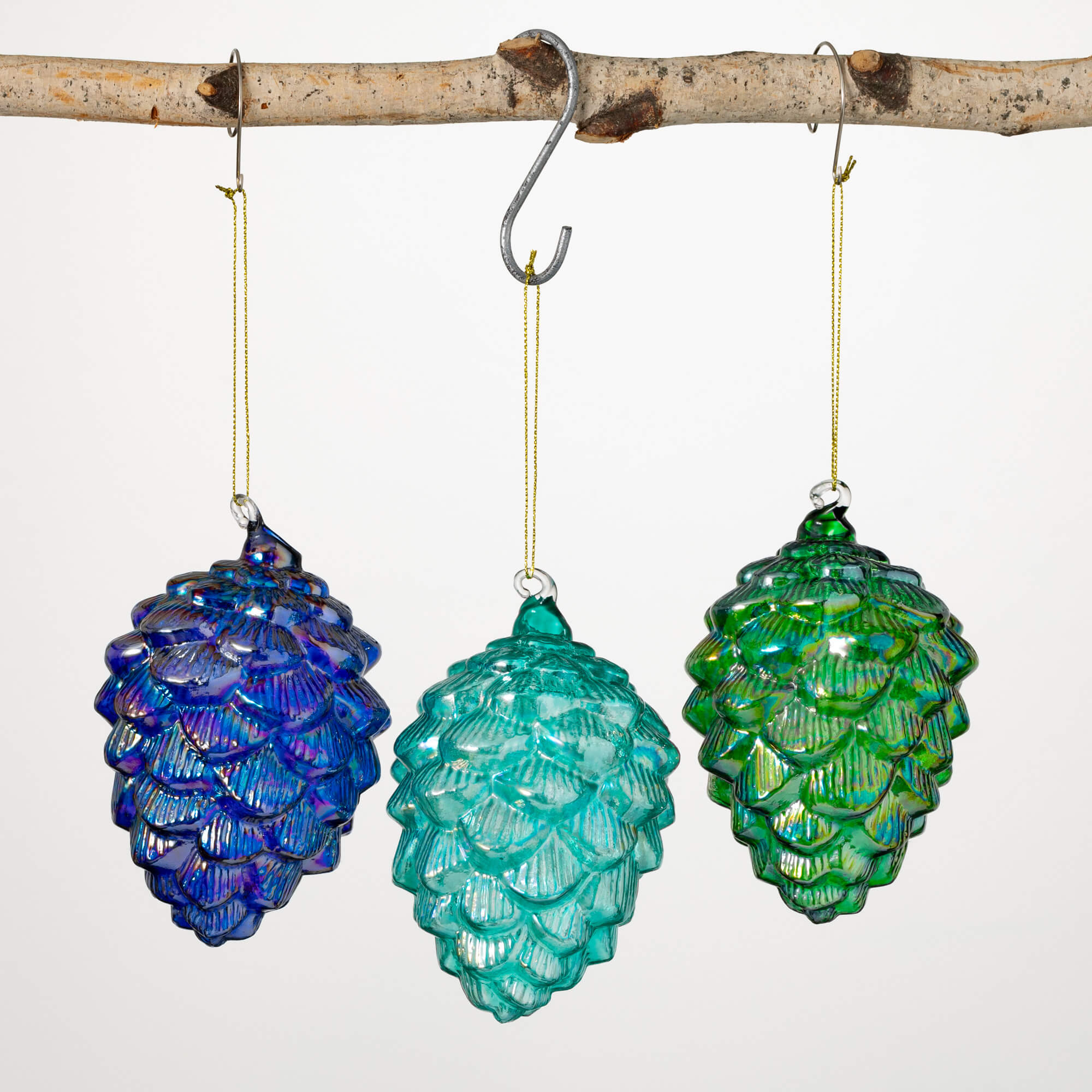 PINECONE GLASS ORNAMENT SET 3