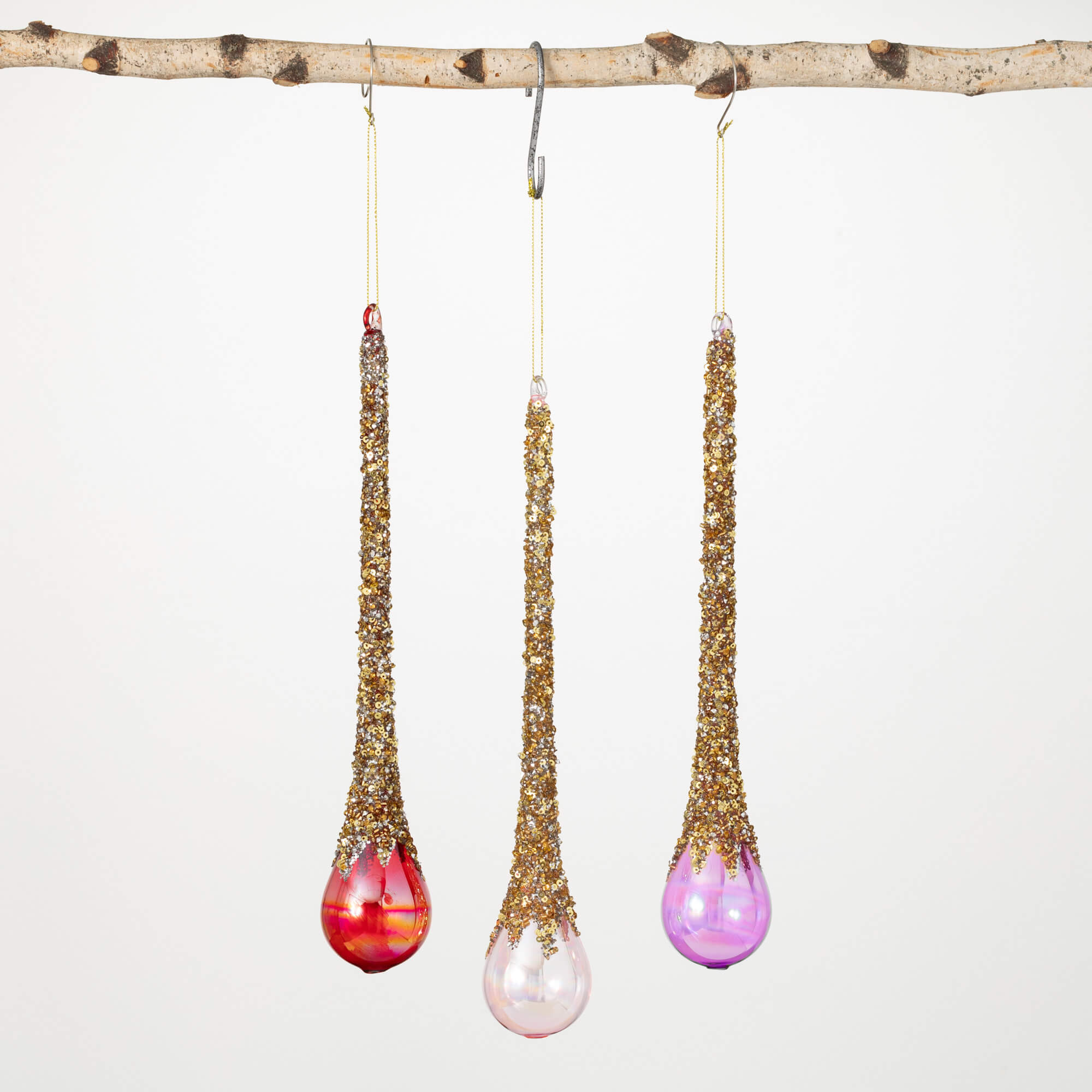 PINK JEWEL DROP GLASS ORNAMENT