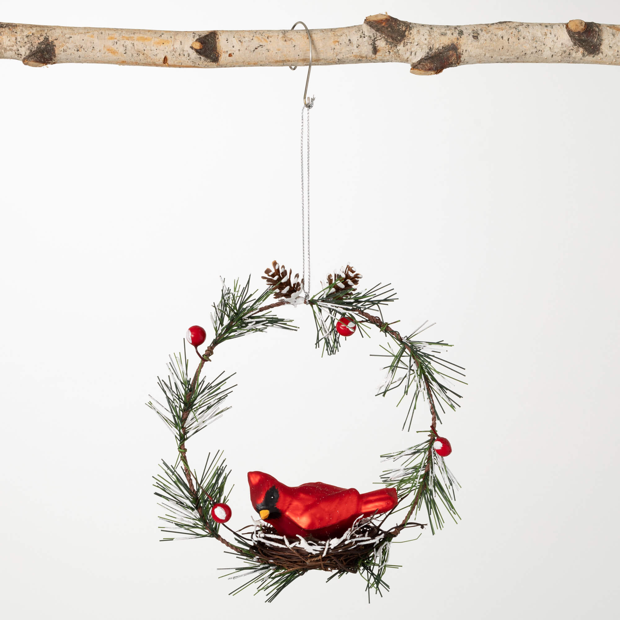 GLASS CARDINAL IN WREATH ORNAM