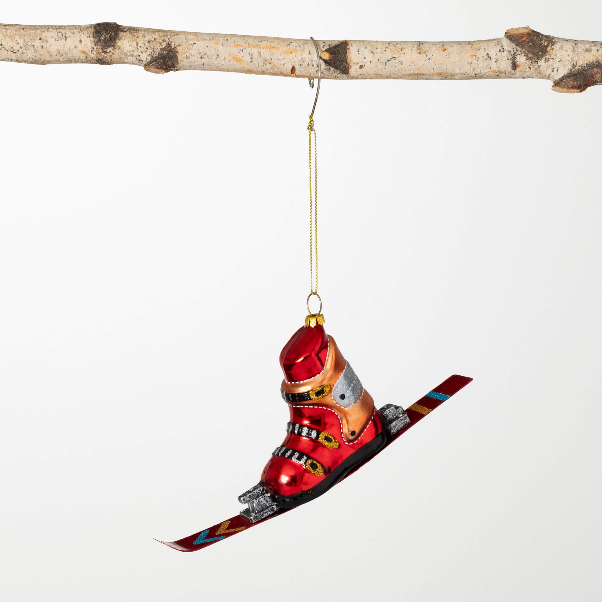 SKI BOOT GLASS ORNAMENT