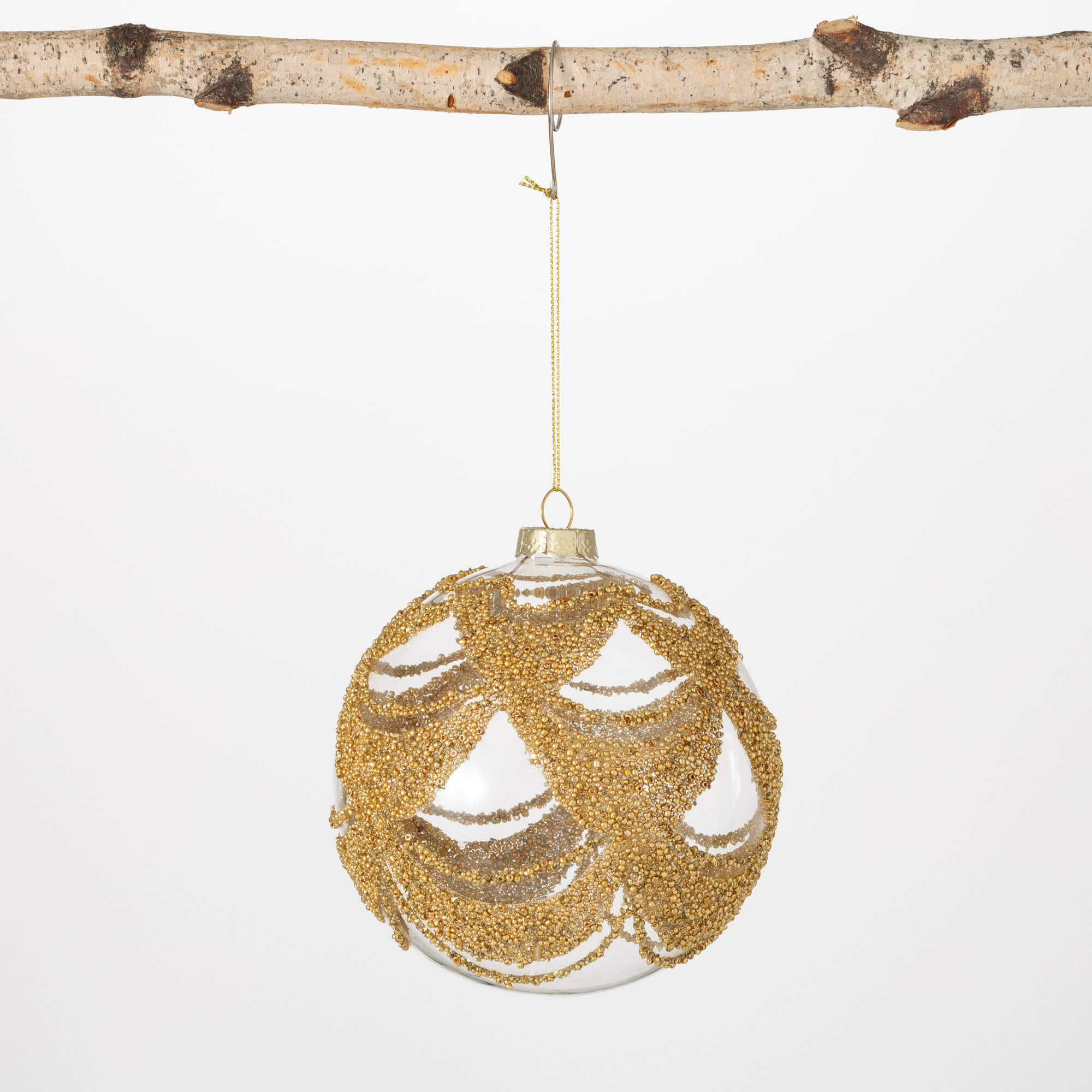 GOLD BEAD DRAPED BALL ORNAMENT