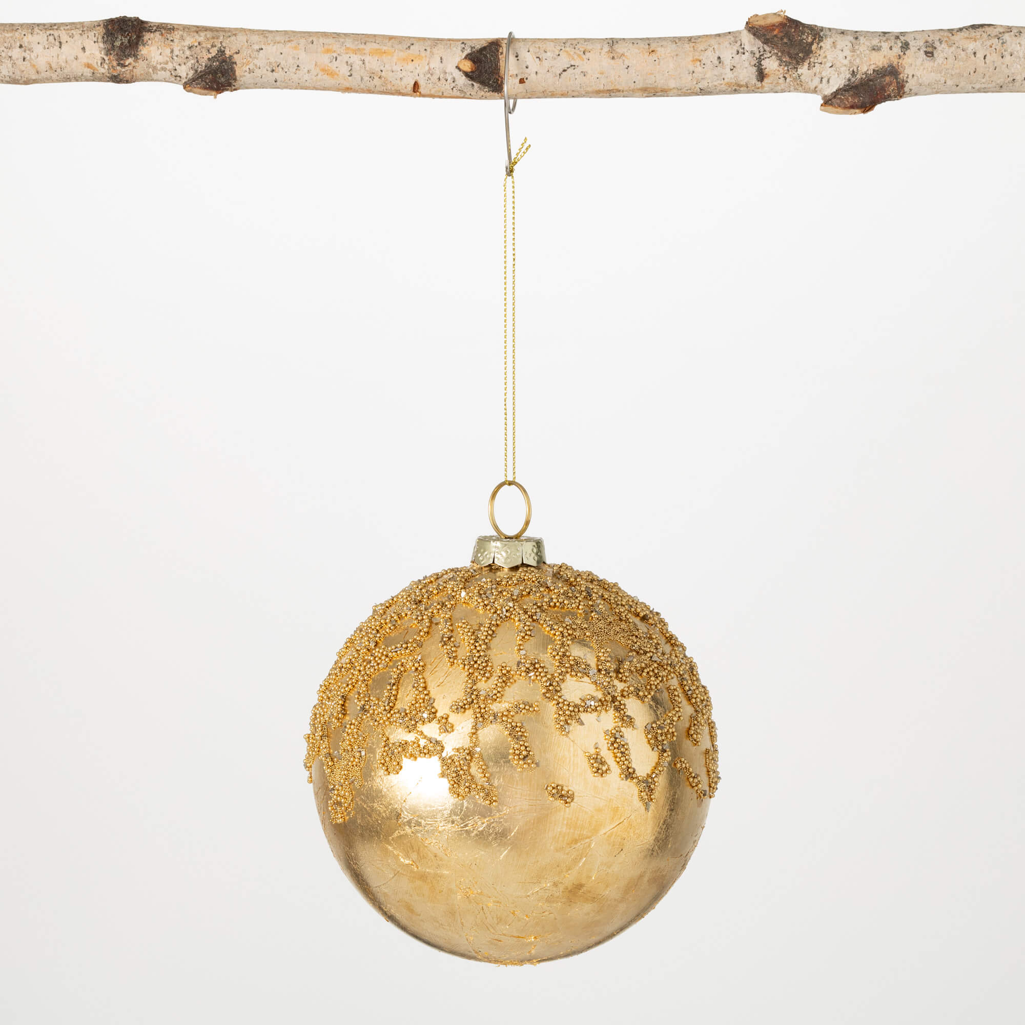 GOLD LEAF BEADED BALL ORNAMENT