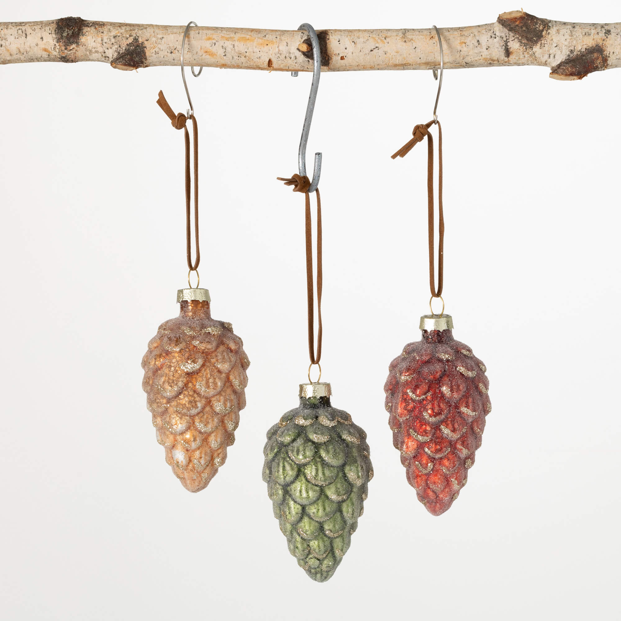 PINECONE GLASS ORNAMENT SET 3