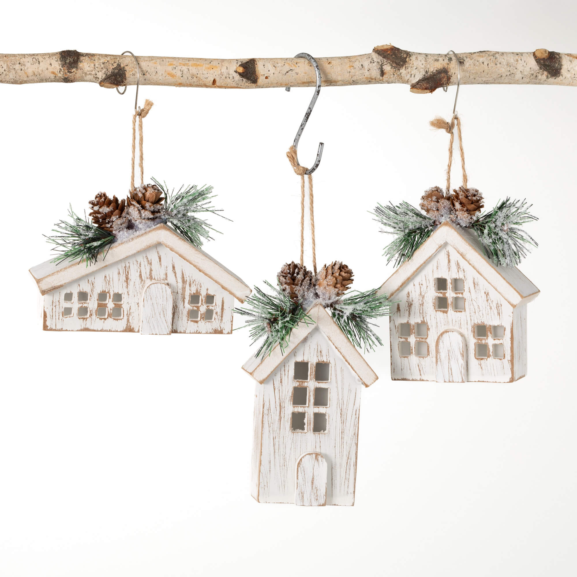 HOUSE WITH PINE ORNAMENT SET 3