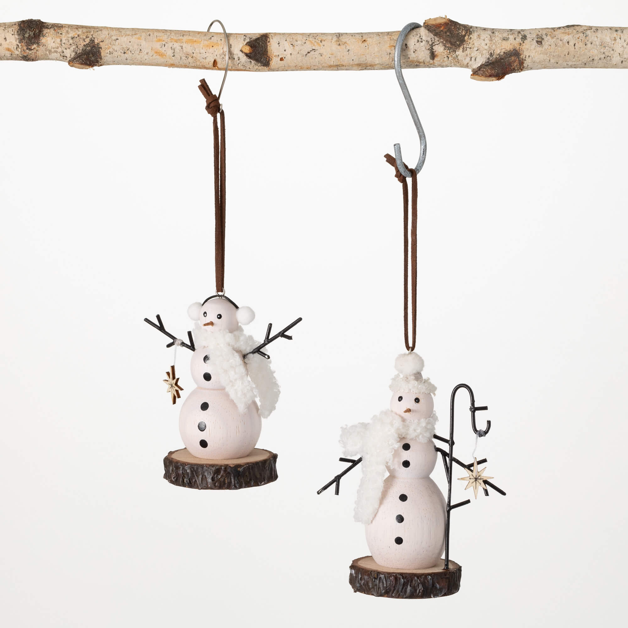 WOODEN SNOWMAN ORNAMENT SET 2