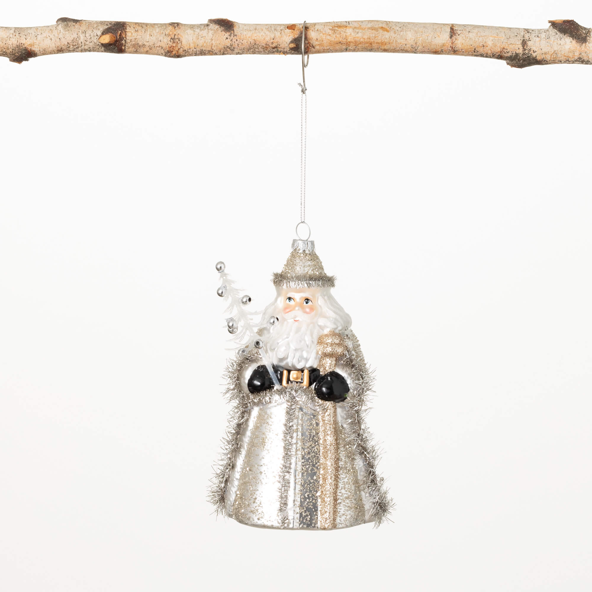 SANTA WITH TREE GLASS ORNAMENT