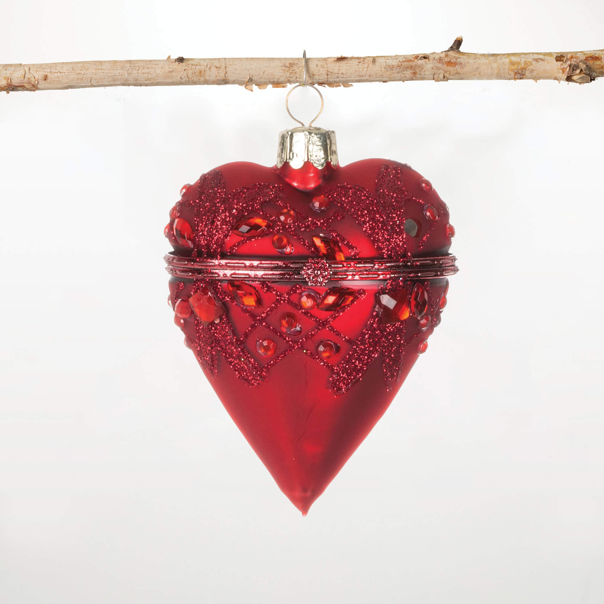 RED GLASS HEART BOX ORNAMENT