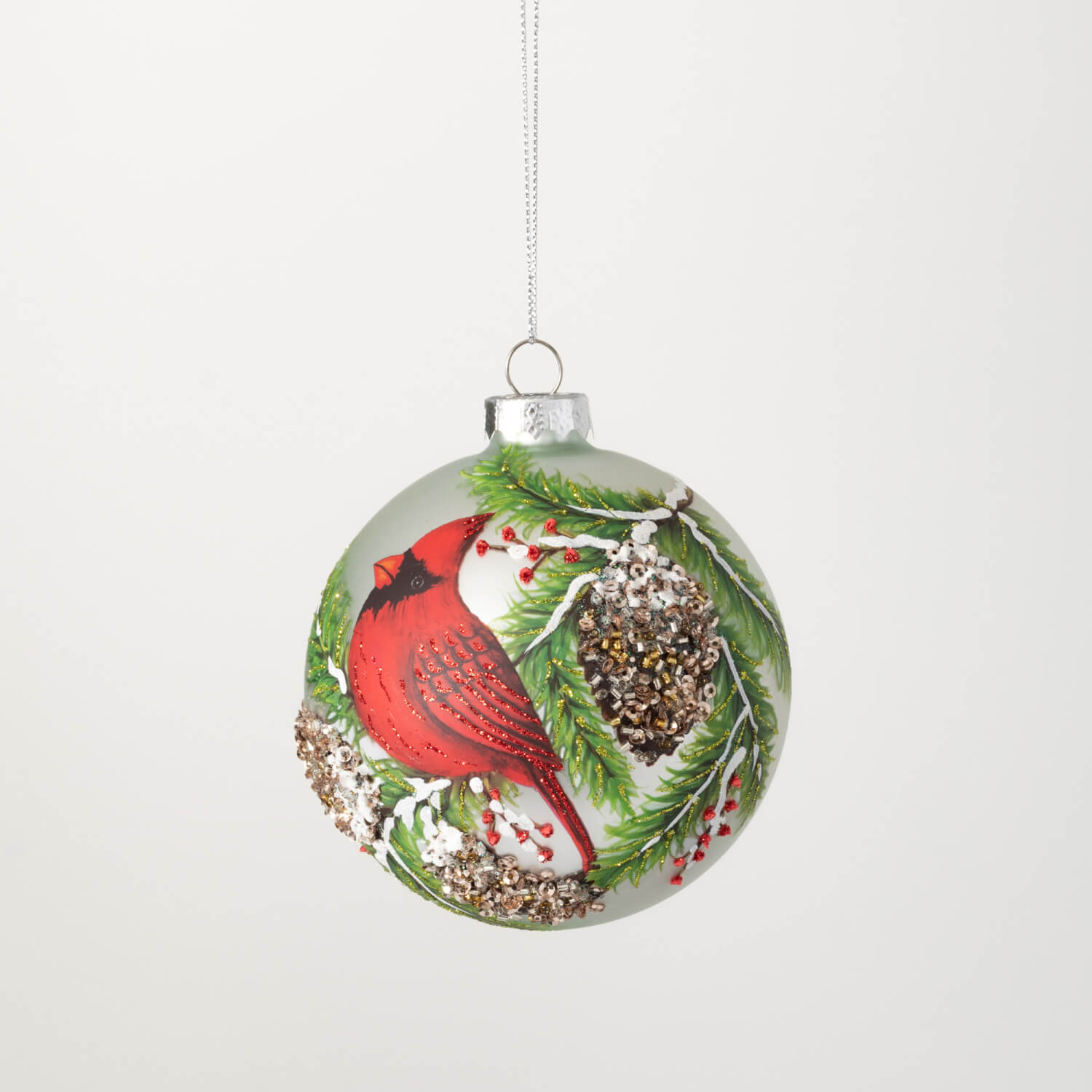 CARDINAL GLASS BALL ORNAMENT