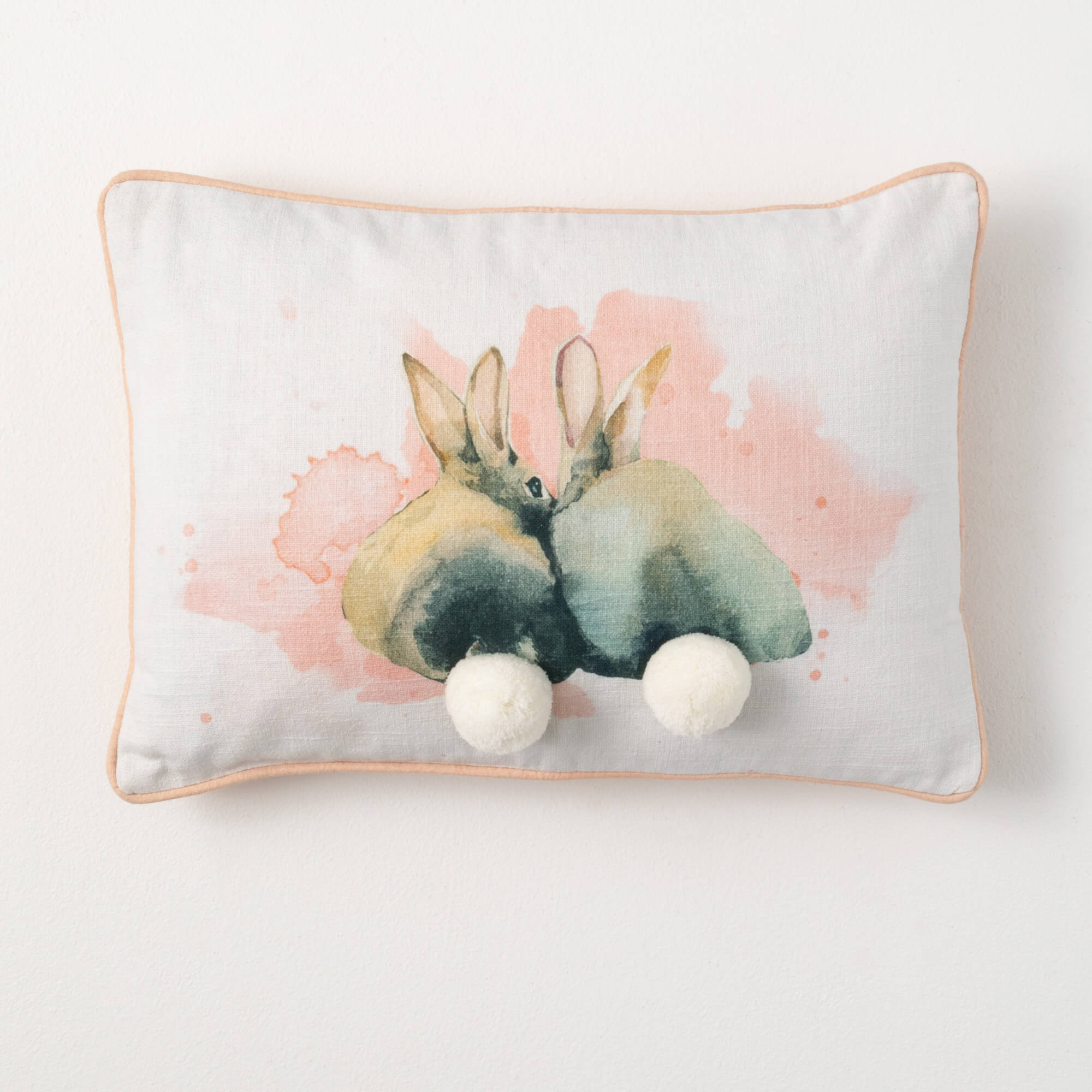 WATERCOLOR BUNNY POMPOM PILLOW