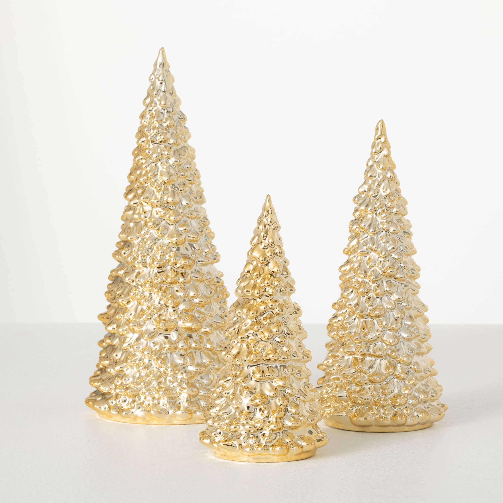 GILDED GOLD FIR TREE SET OF 3