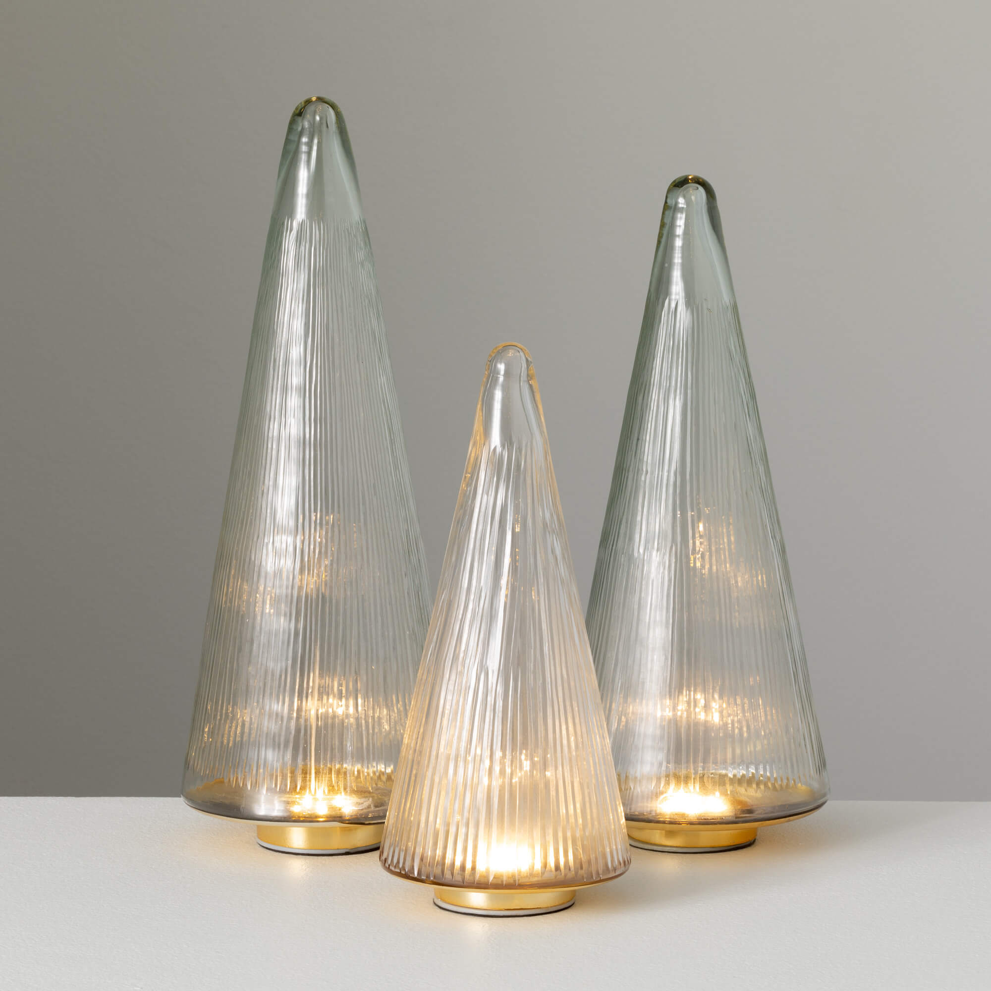 LED ETCHED GLASS CONE TREE SET