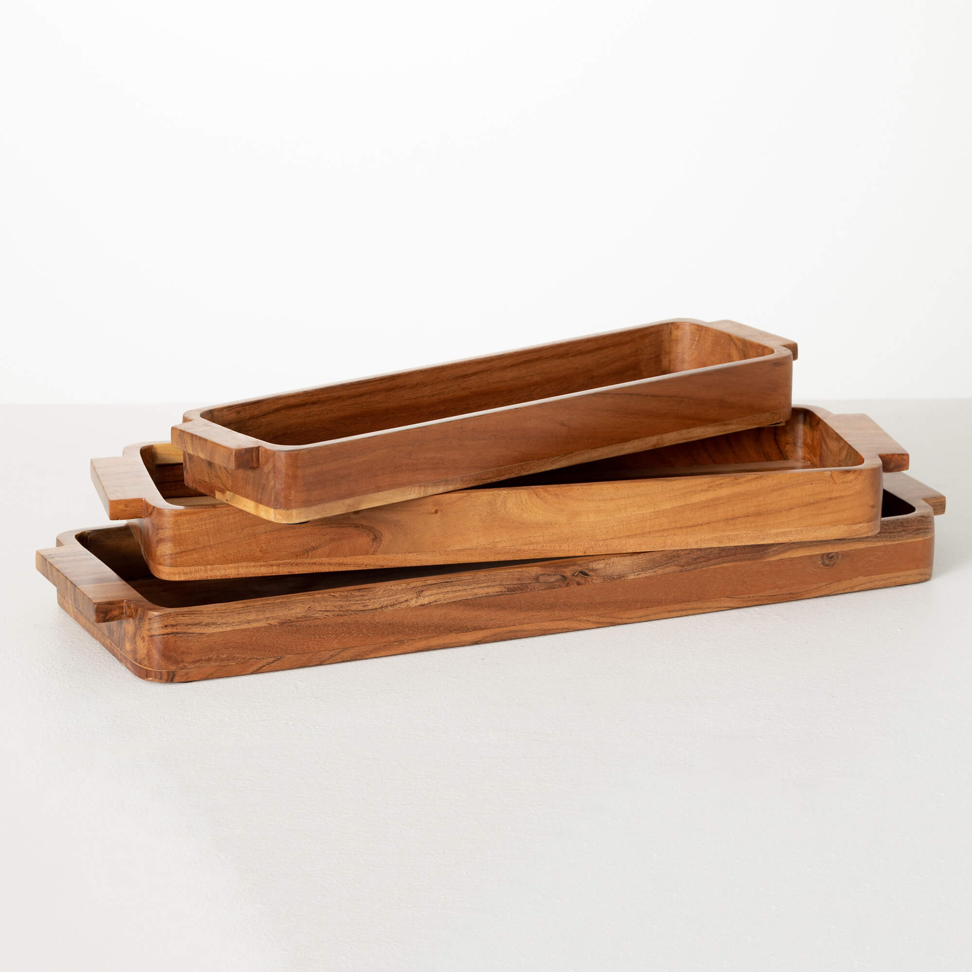 RUSTIC ACACIA WOOD TRAY SET 3