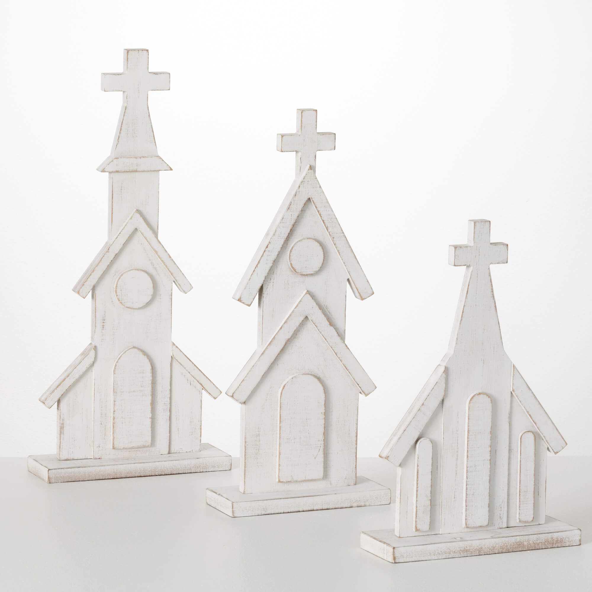 WHITE WOOD CHURCH SET OF 3