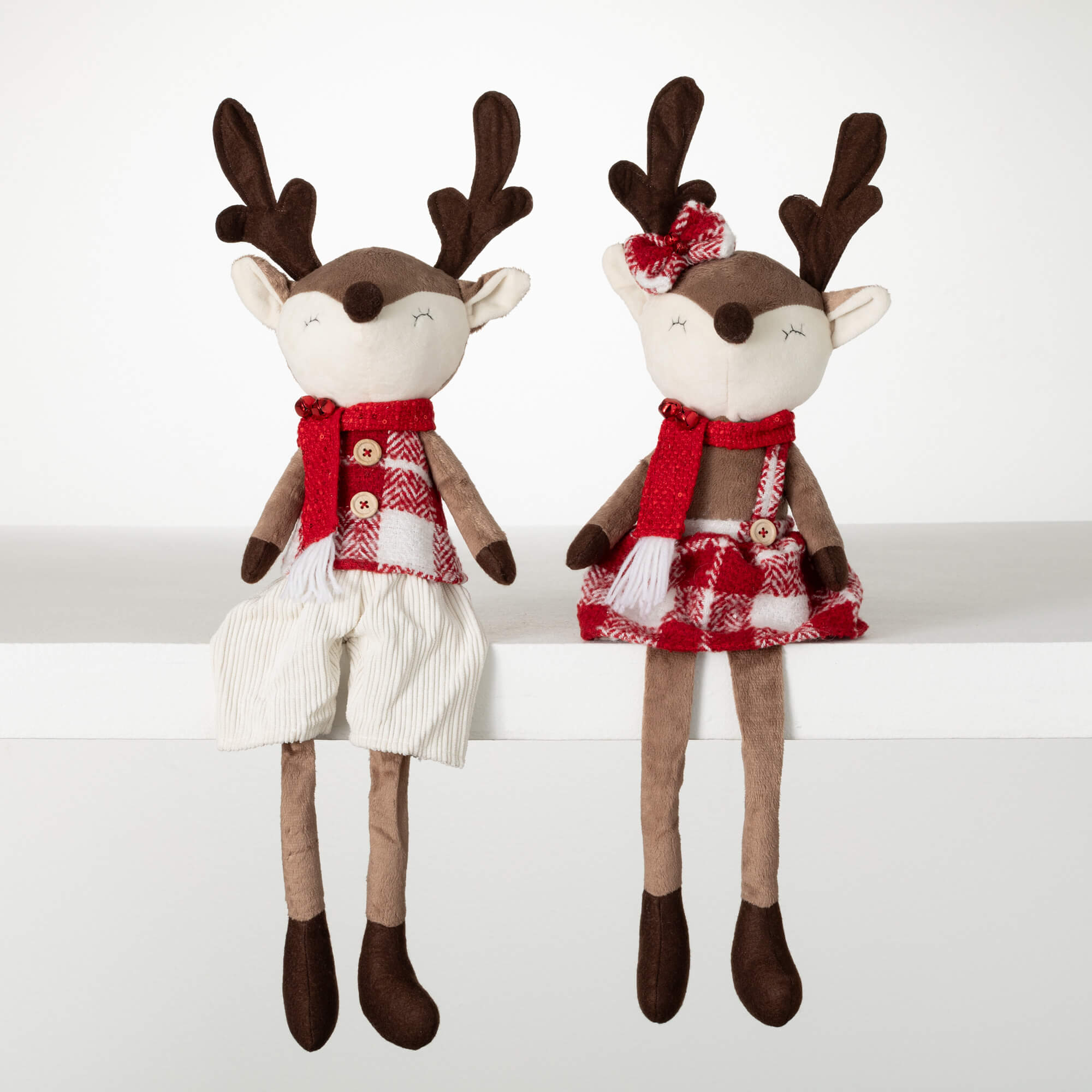 PLUSH PLAID REINDEER FIGURINES