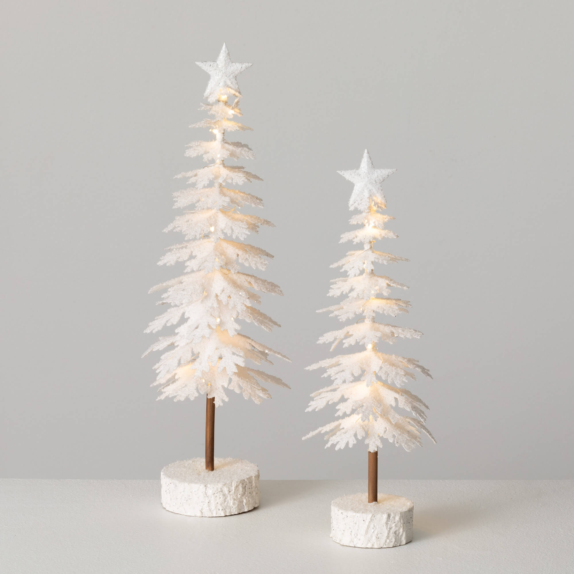 FLOCKED LED TABLETOP TREE SET