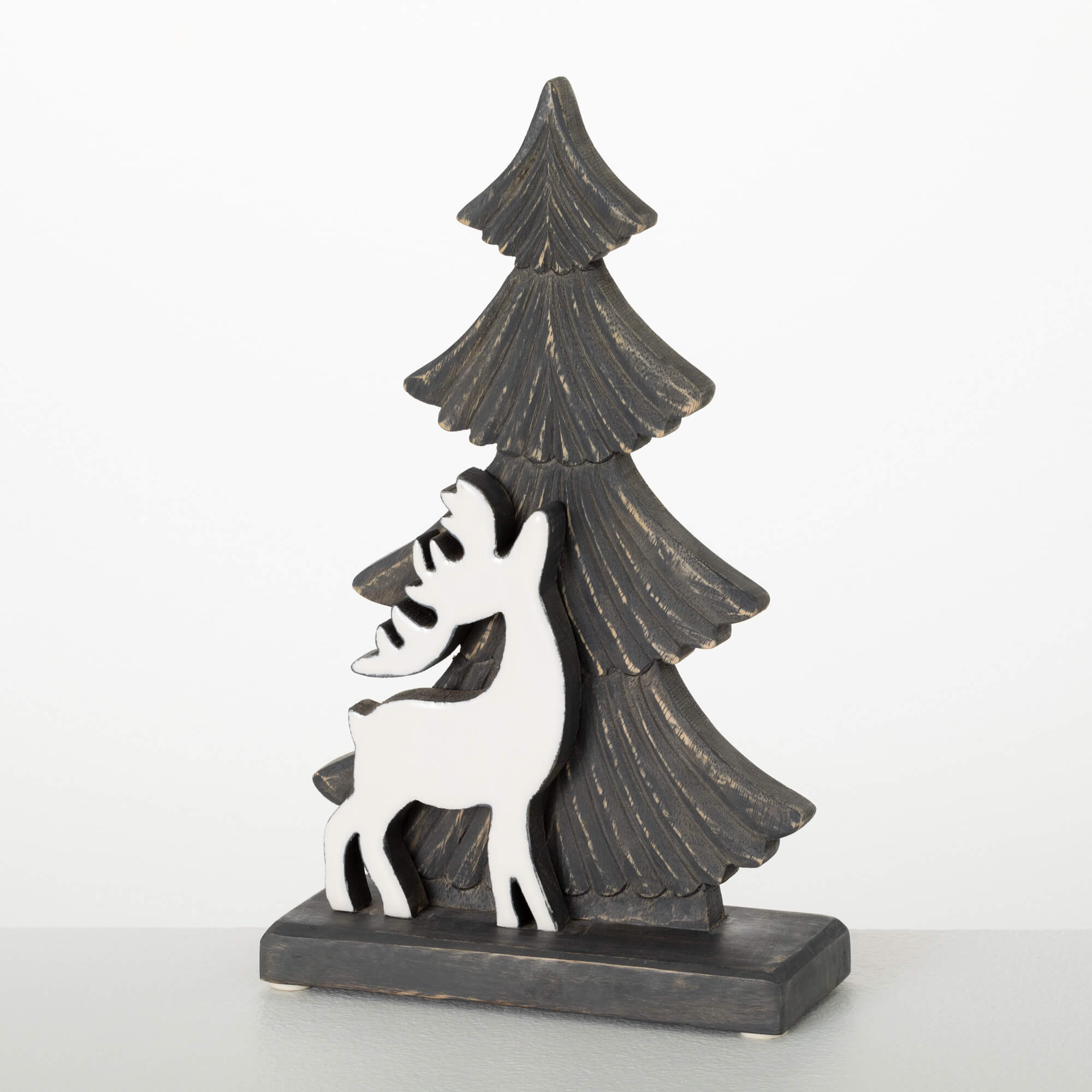 WHITE WOOD DEER TABLETOP TREE