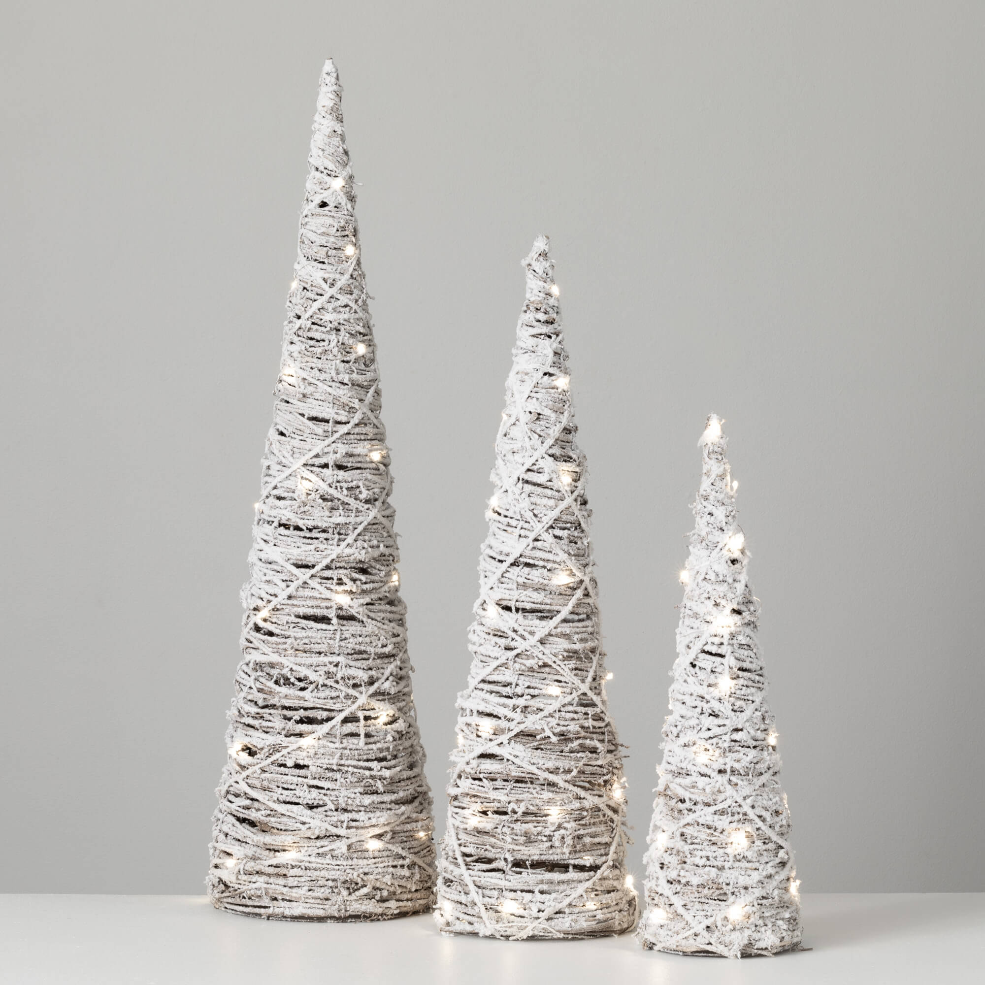 LIGHTED FROSTED CONE TREE SET