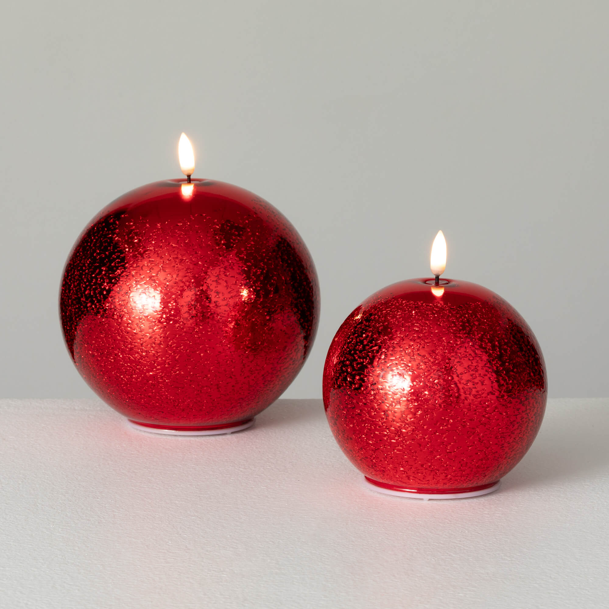 RED LED BALL CANDLE SET OF 2