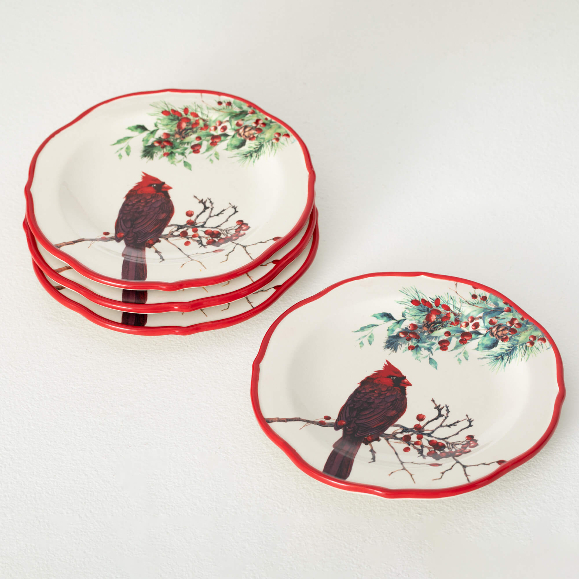 XMAS CARDINAL SNACK PLATE SET